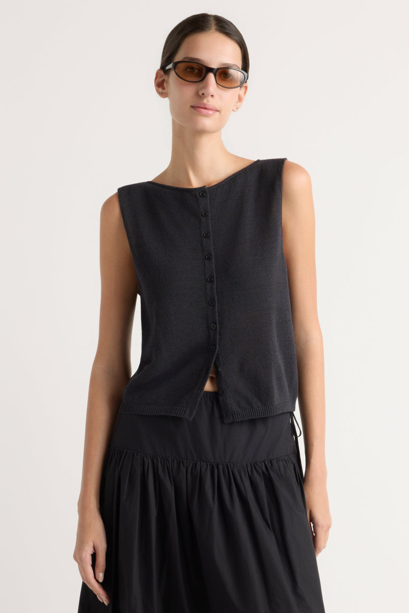 Elith Cotton-Linen Button Knit Vest