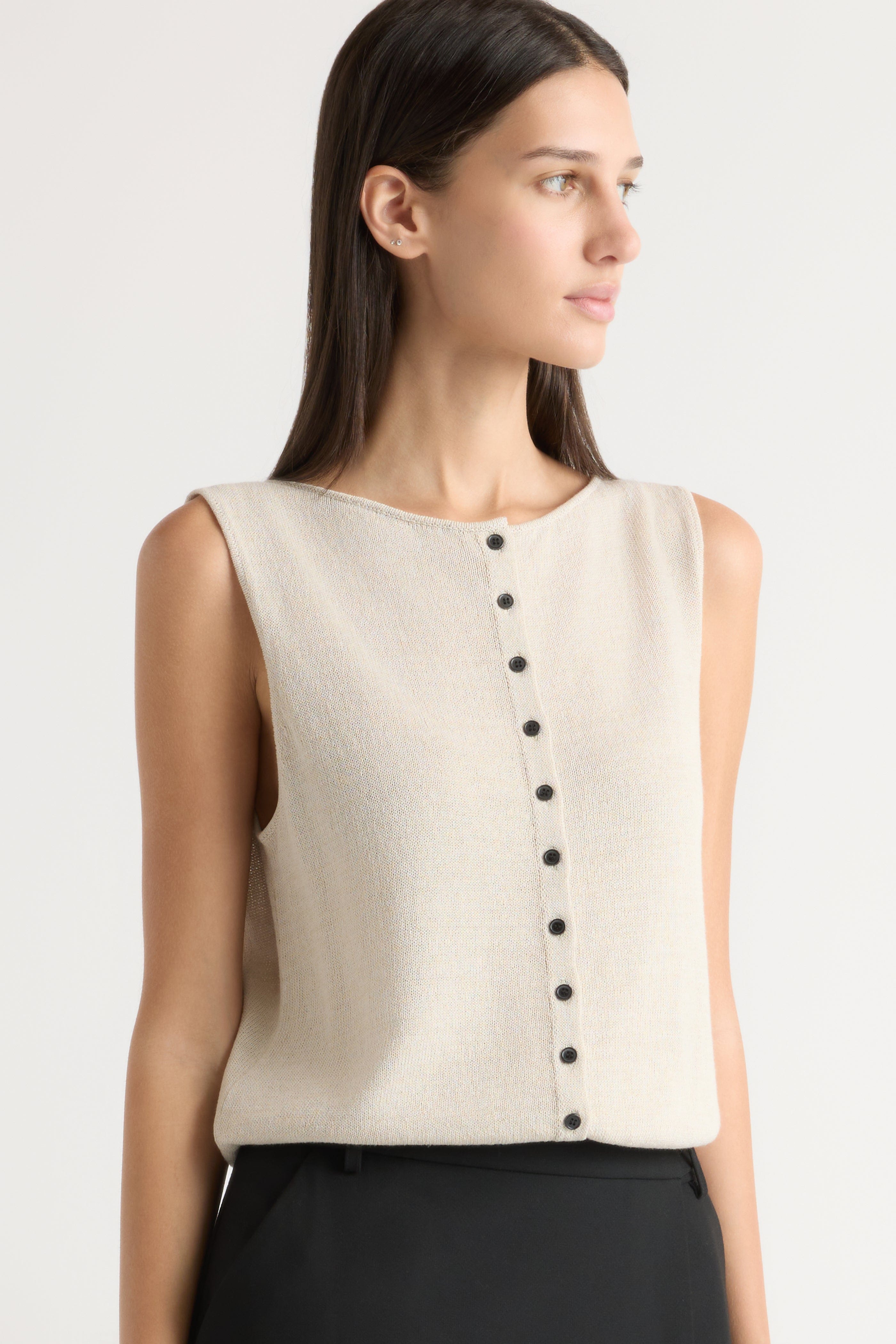 Elith Cotton-Linen Button Knit Vest