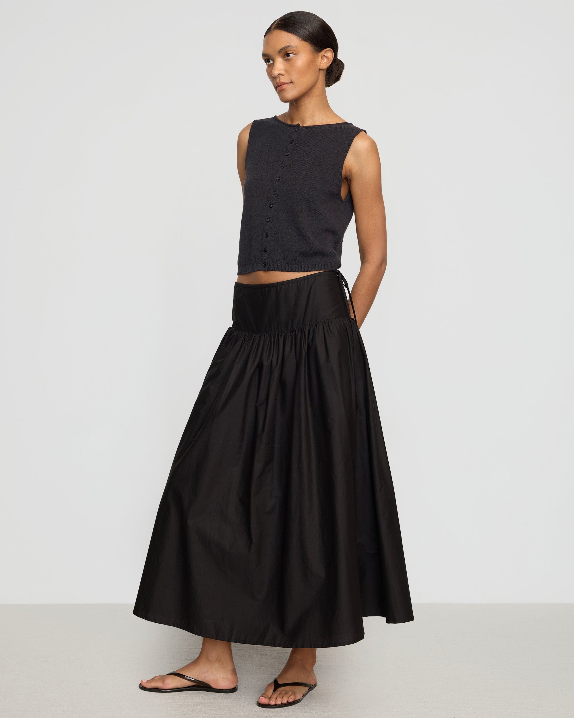 【BAON】Taku Wrinkle Long Skirt Bao Organic Cotton Drop-Waist Skirt