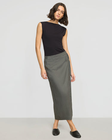 Olivia | Ellie Linen Maxi Wrap Skirt in Size Small