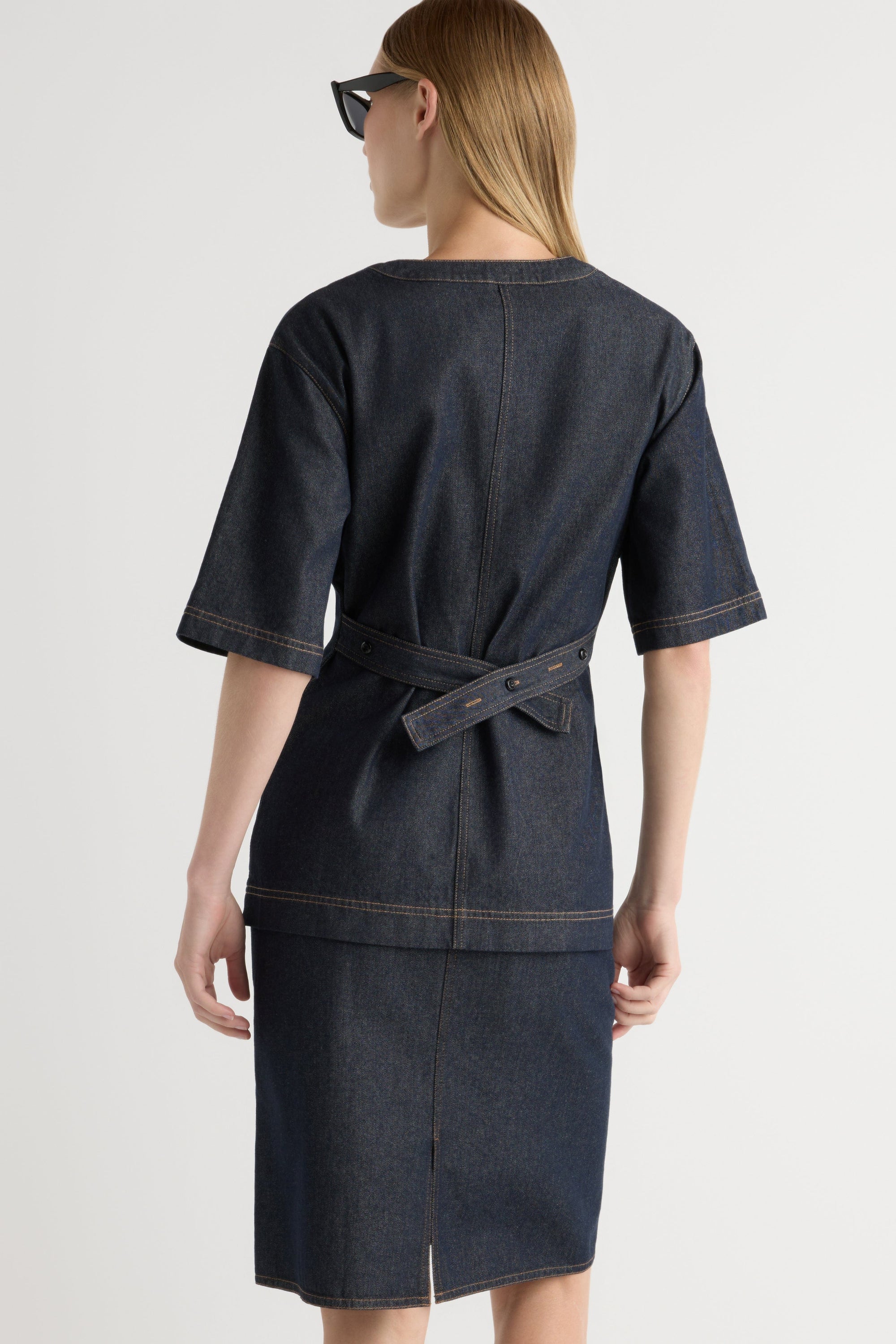 Emma Cinch-Waist Denim Shacket Dark Indigo / XS