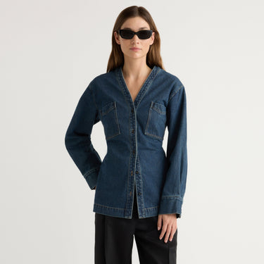 Renée | Emmett Structured-Sleeve Denim Jacket in Size Extra Small
