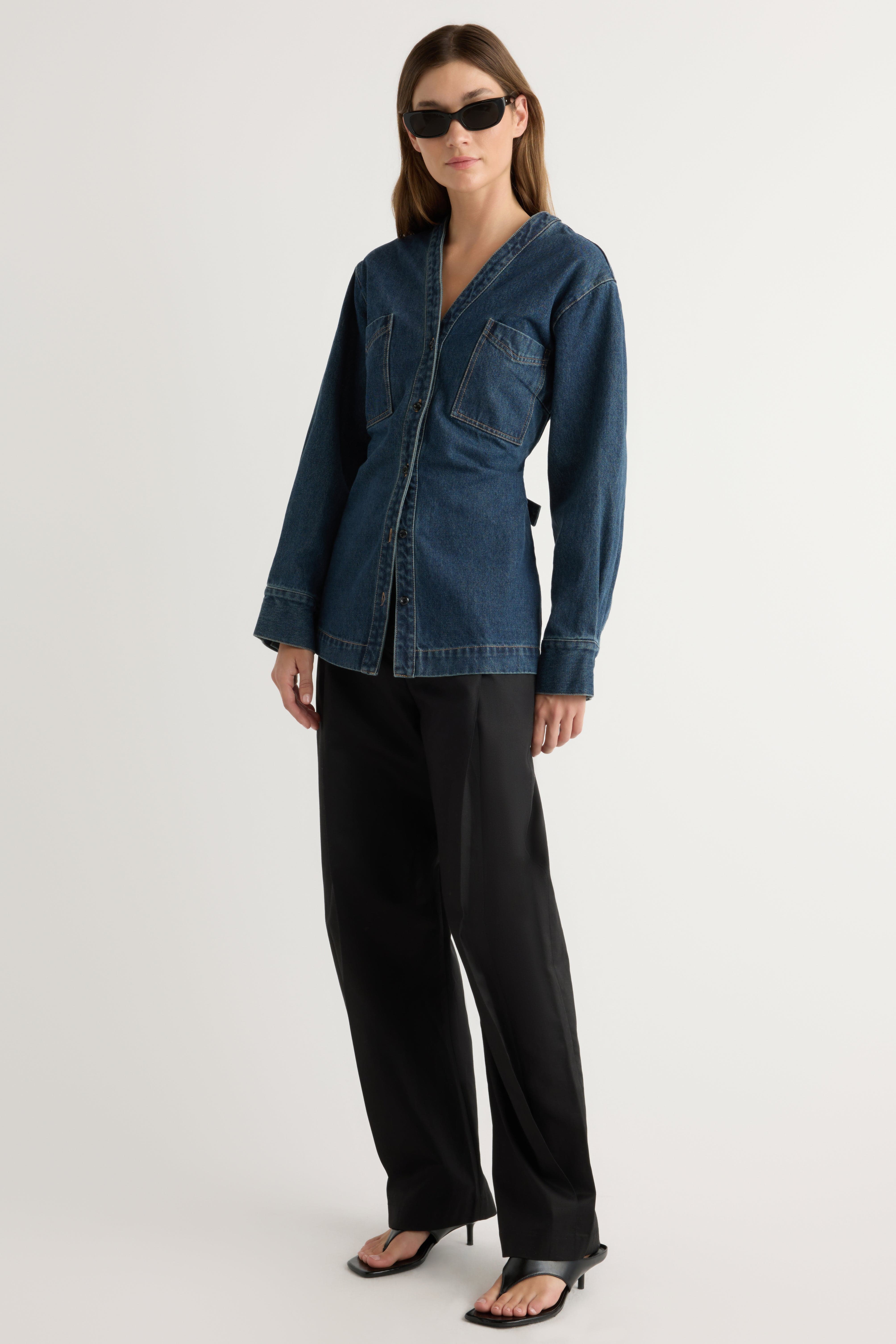 【INCHANT ME】Indigo Balloon Overfit Denim Jacket Brandon Maxwell | Harper Denim Balloon Jacket – Kirna Zabête