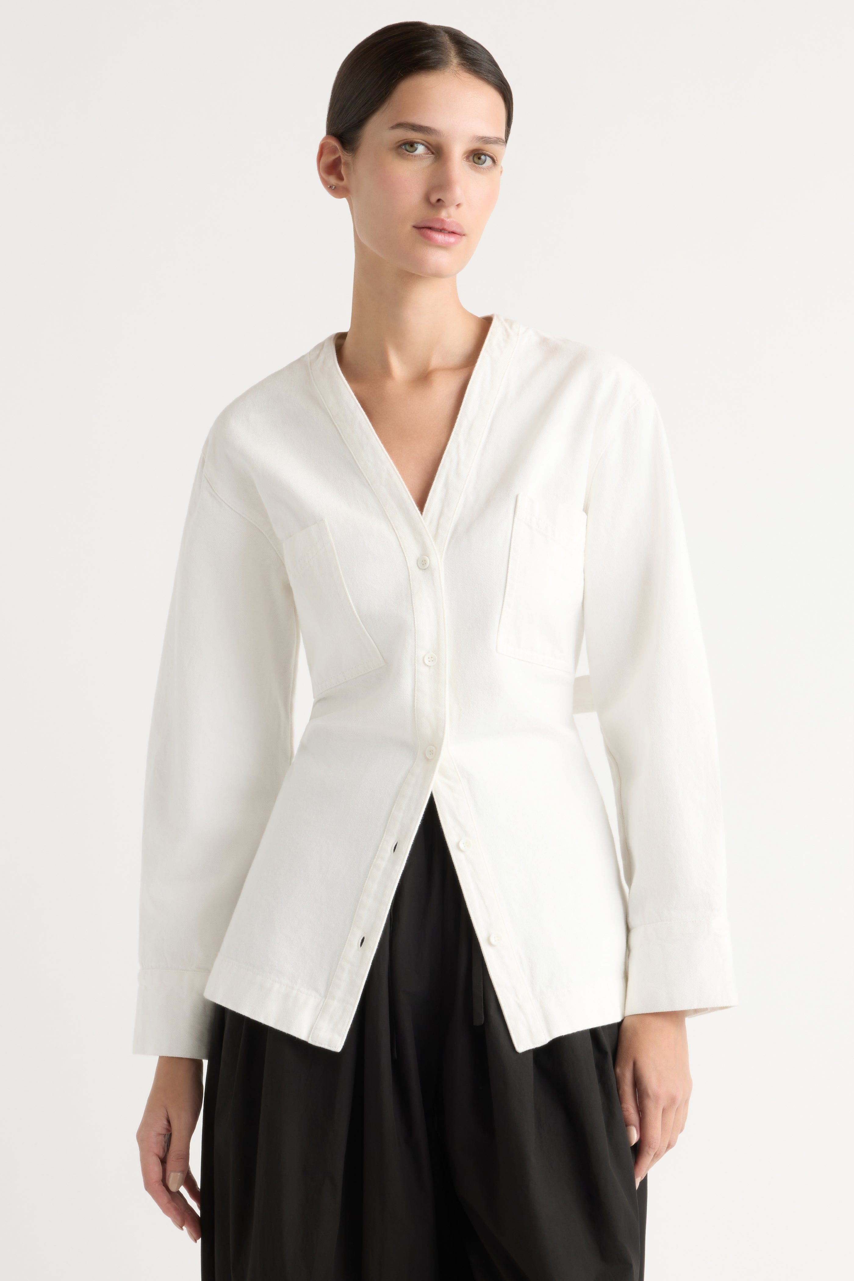 karinjuemiTrapezium Denim JacketWHITE Emmett Cinch-Waist Denim Jacket