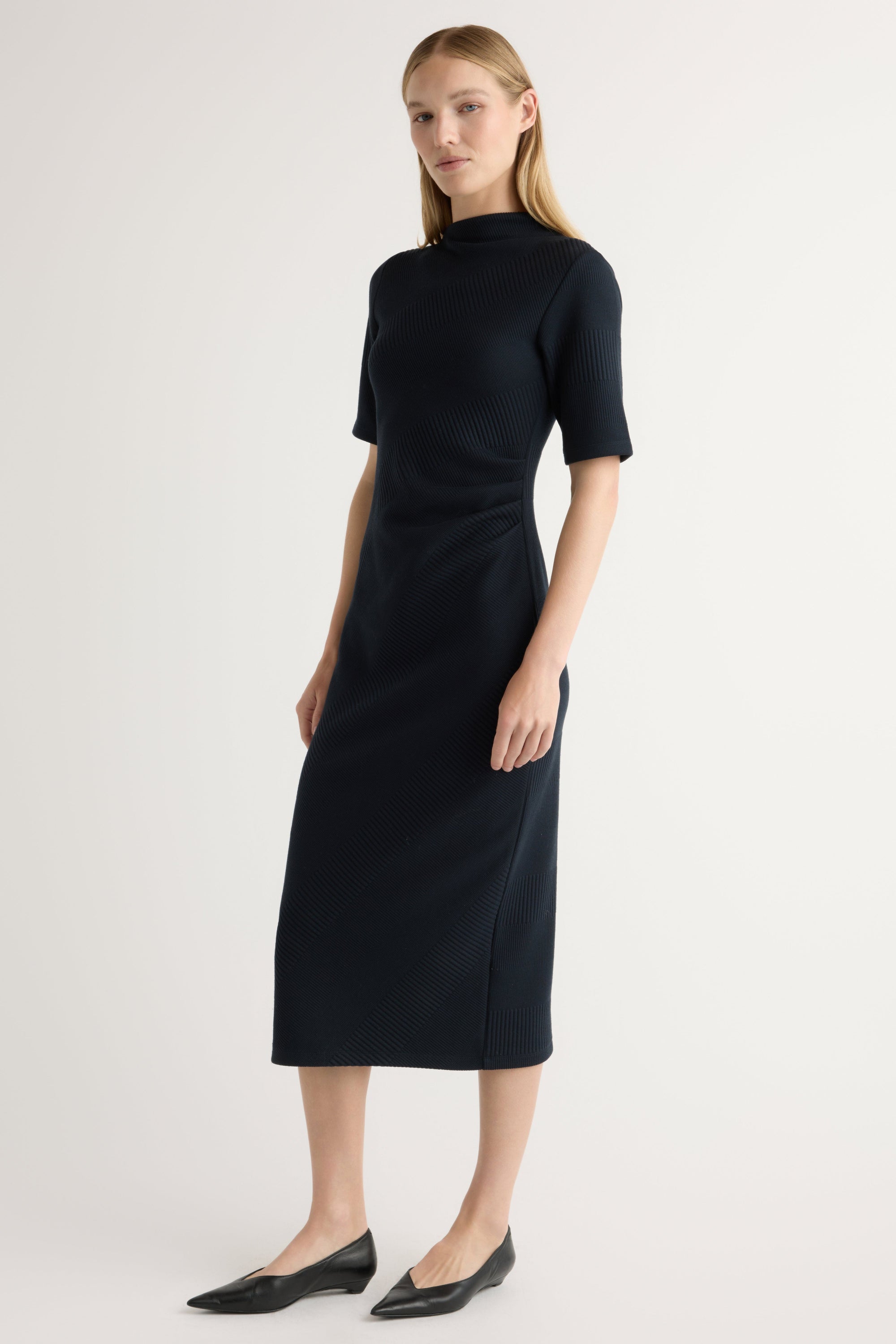 Evie Ribbed-Knit Jersey Dress Navy / Regular / 1X Evie Ribbed-Knit Jersey Dress Navy / Regular / 1X