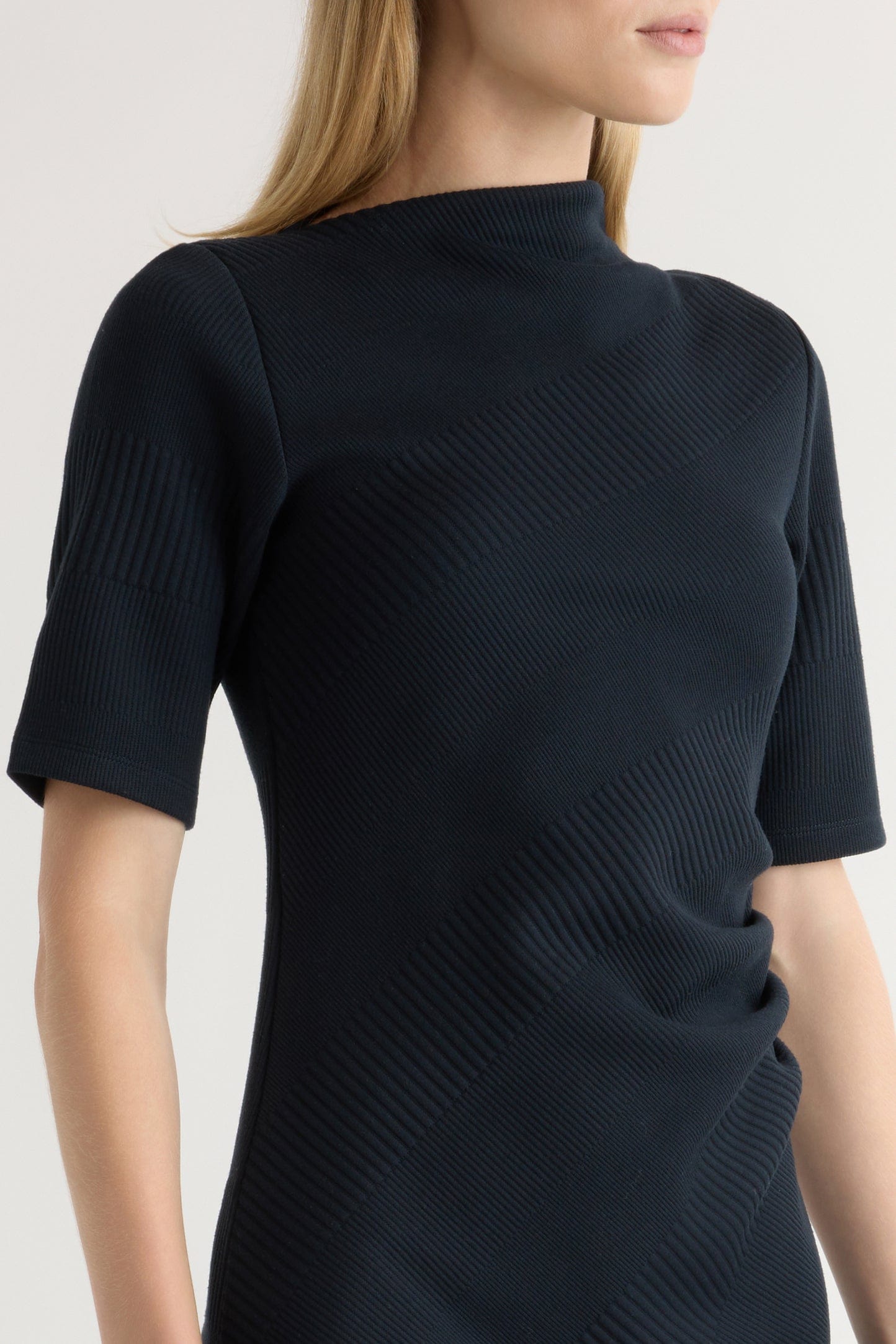 Evie Ribbed-Knit Jersey Dress Navy / Regular / 1X