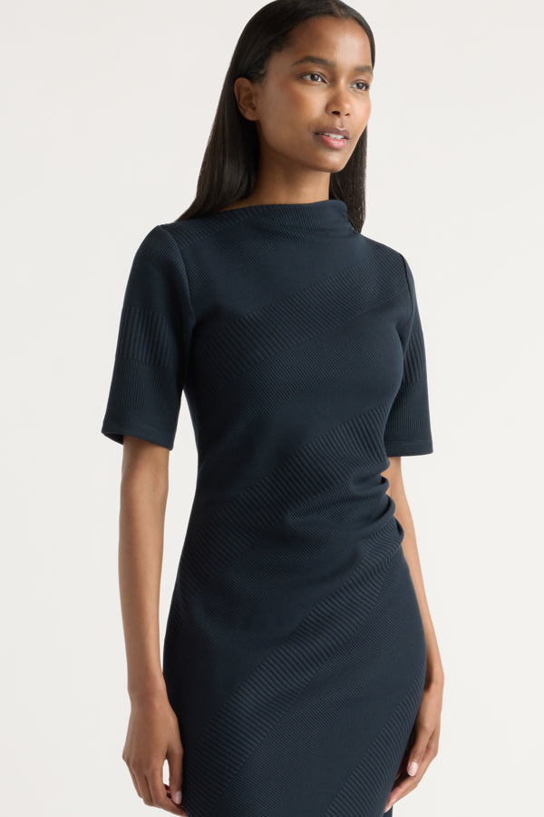 ribbed dress Evie Ribbed-Knit Jersey Dress Navy / Regular / L