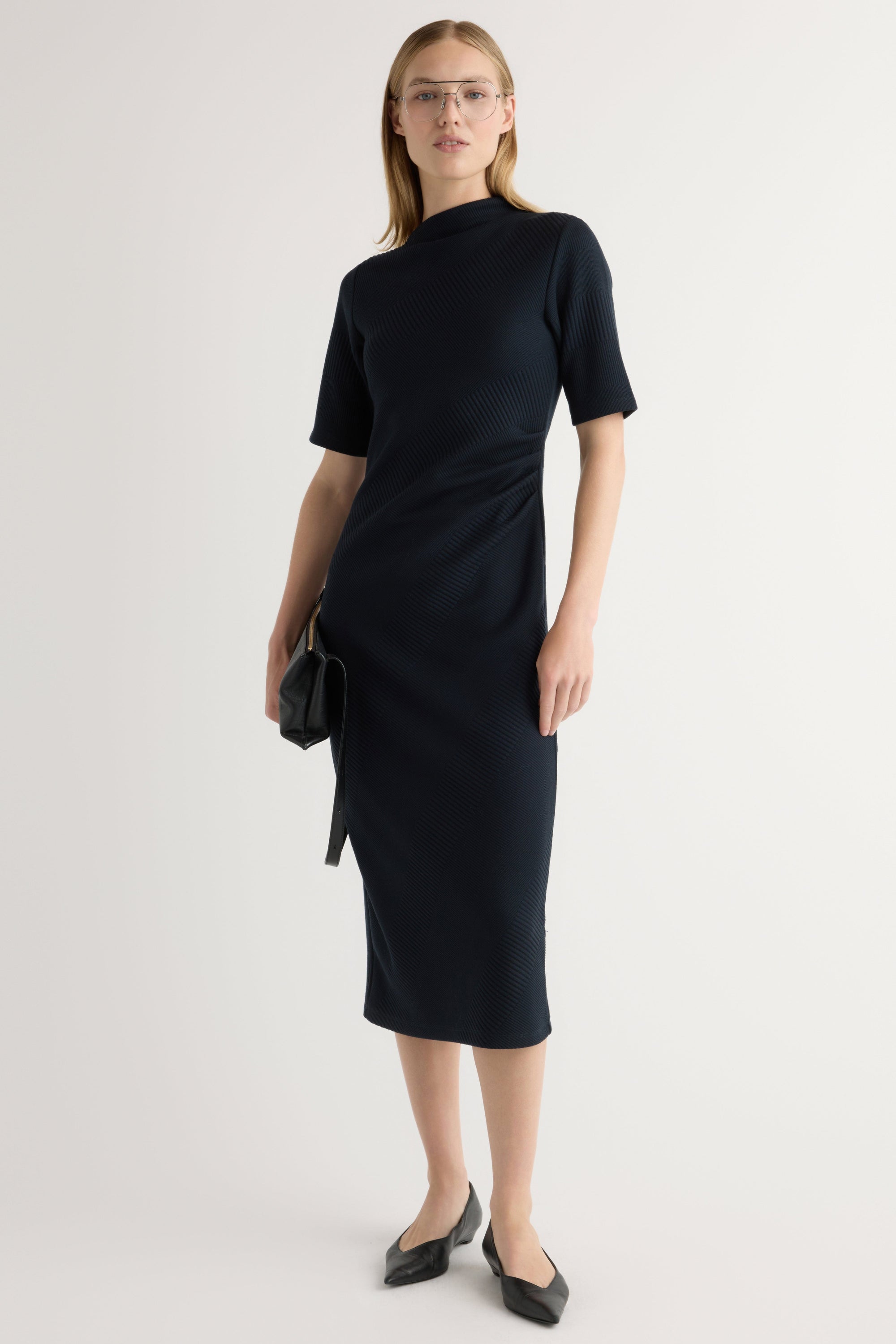 Evie Ribbed-Knit Jersey Dress Navy / Regular / 1X