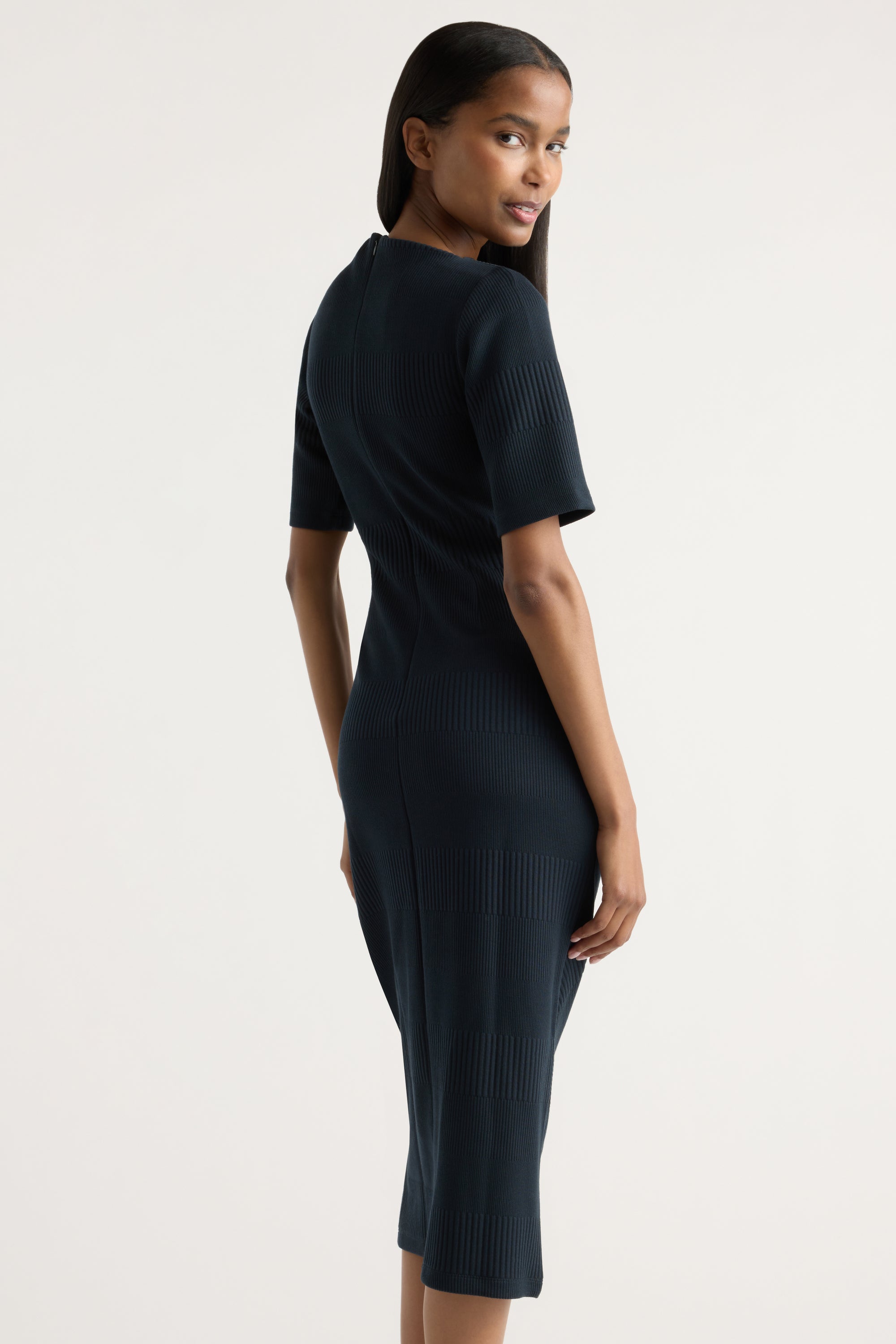 Evie Ribbed-Knit Jersey Dress Navy / Regular / XS