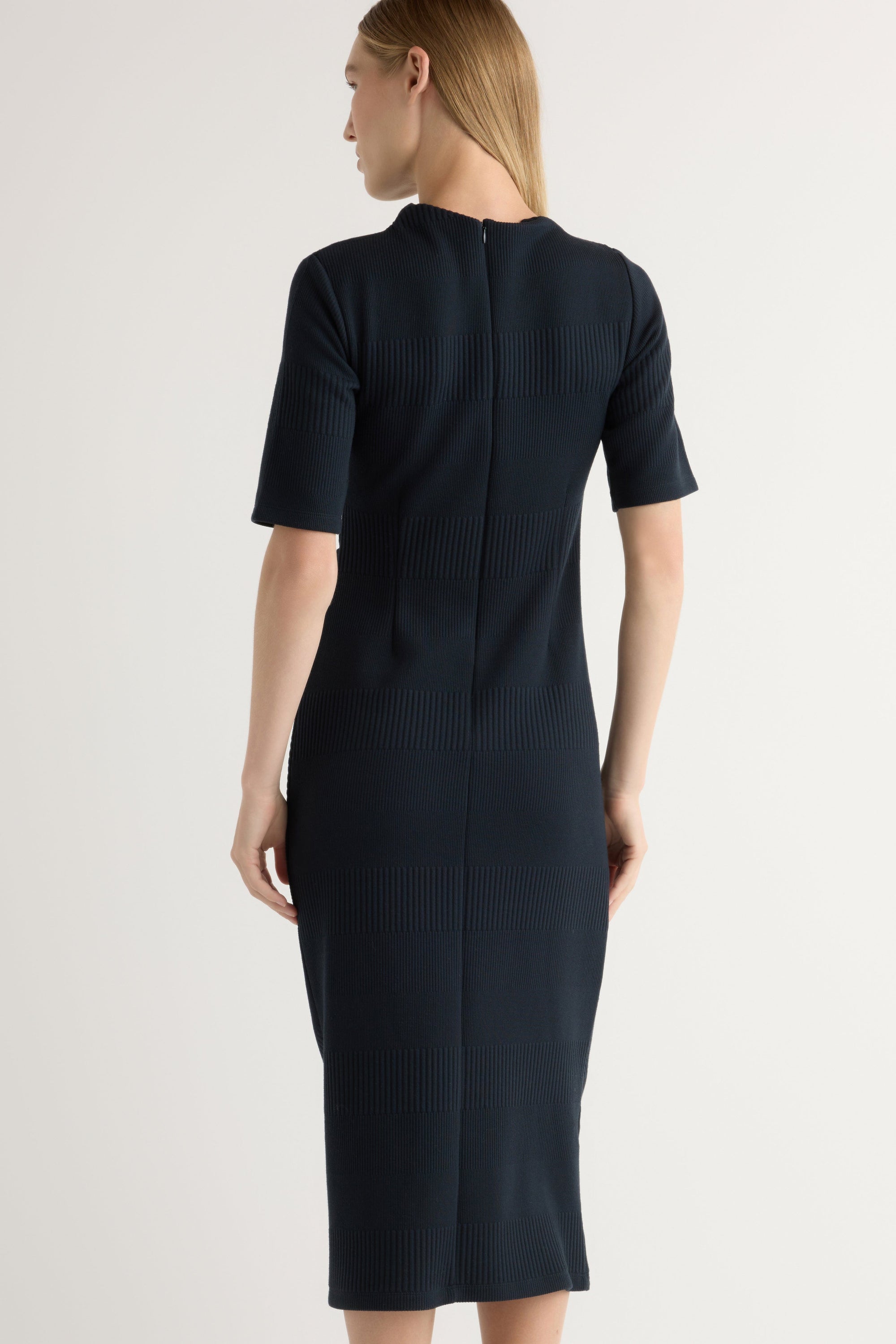 Evie Ribbed-knit Jersey Dress Navy / Regular / 1x Evie Ribbed-knit Jersey Dress Navy / Regular / 1x