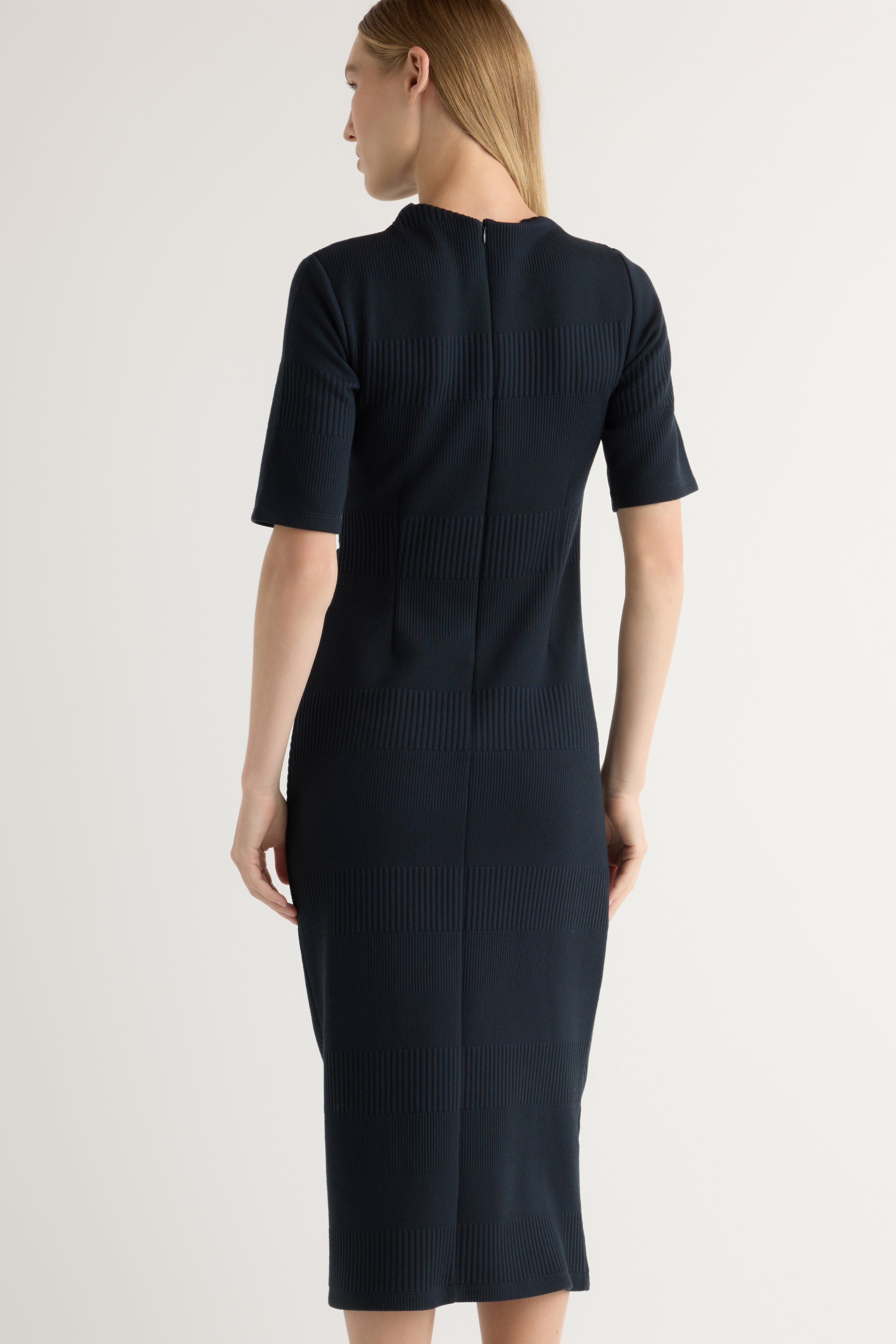 Evie Ribbed-Knit Jersey Dress Navy / Regular / 1X Evie Ribbed-Knit Jersey Dress Navy / Regular / 1X