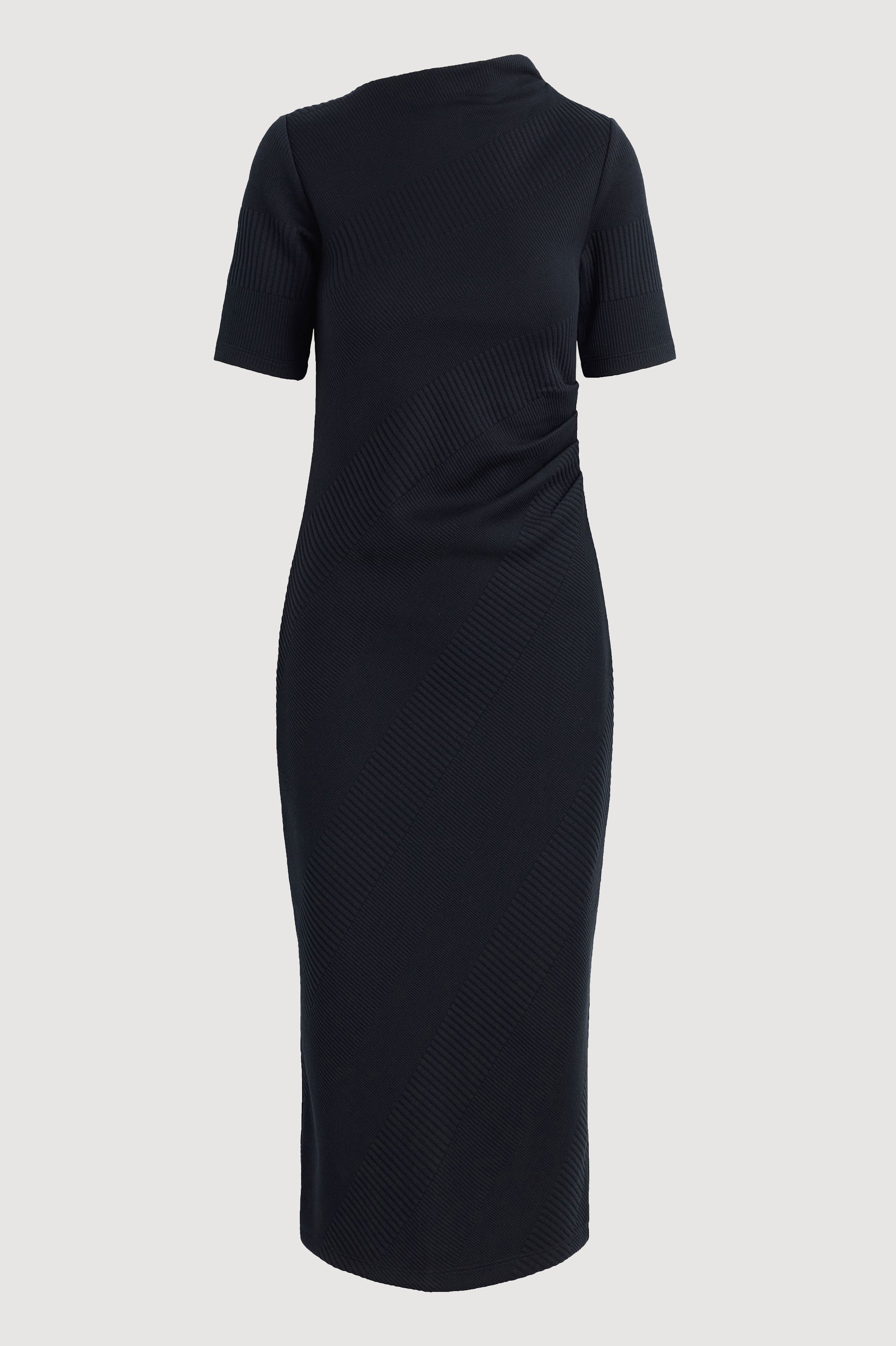 zara black knit dress with pearls Evie Ribbed-Knit Jersey Dress Navy / Regular / 1X