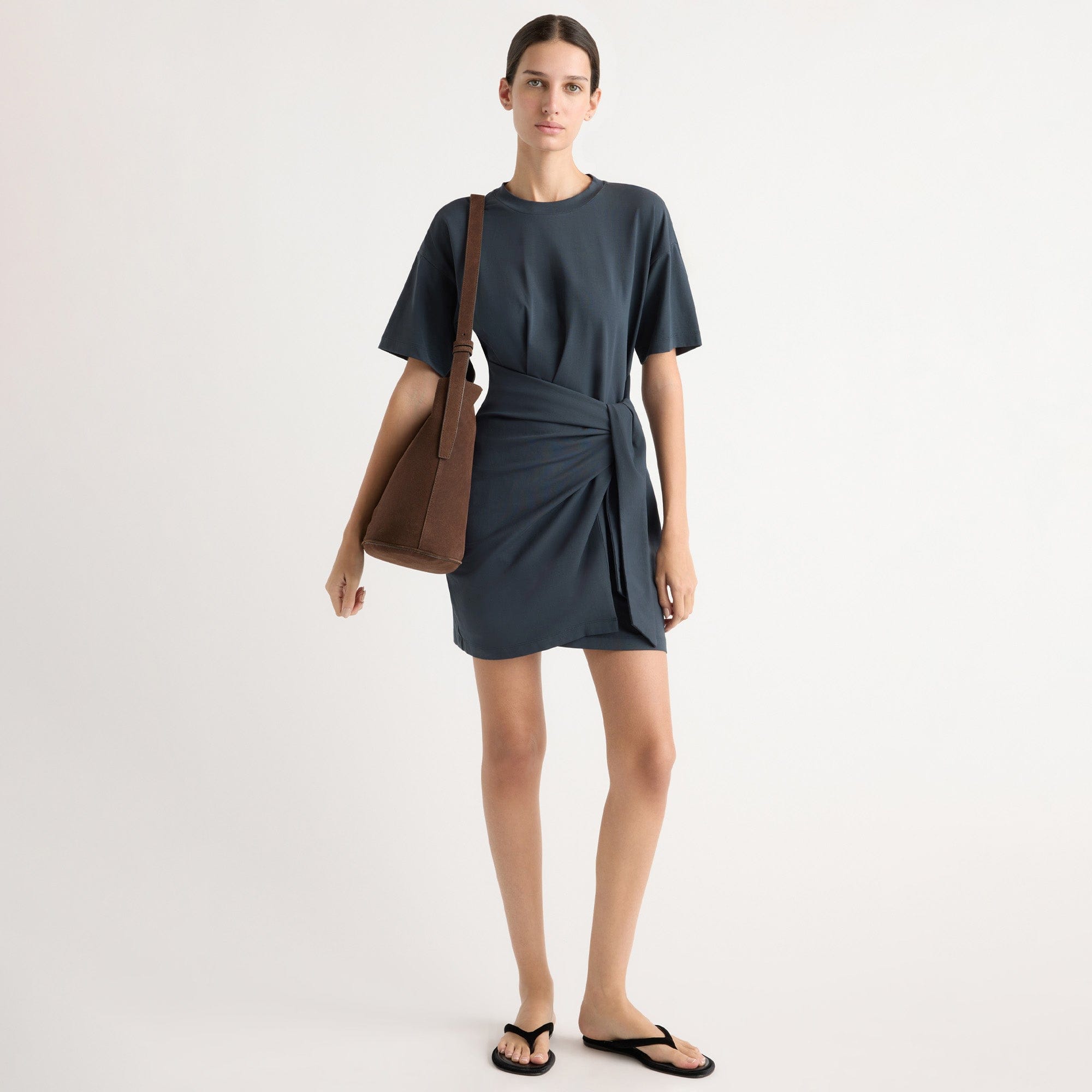 knee length dresses for ladies Nicky Cotton Poplin Short Sleeve Mini Dress in white