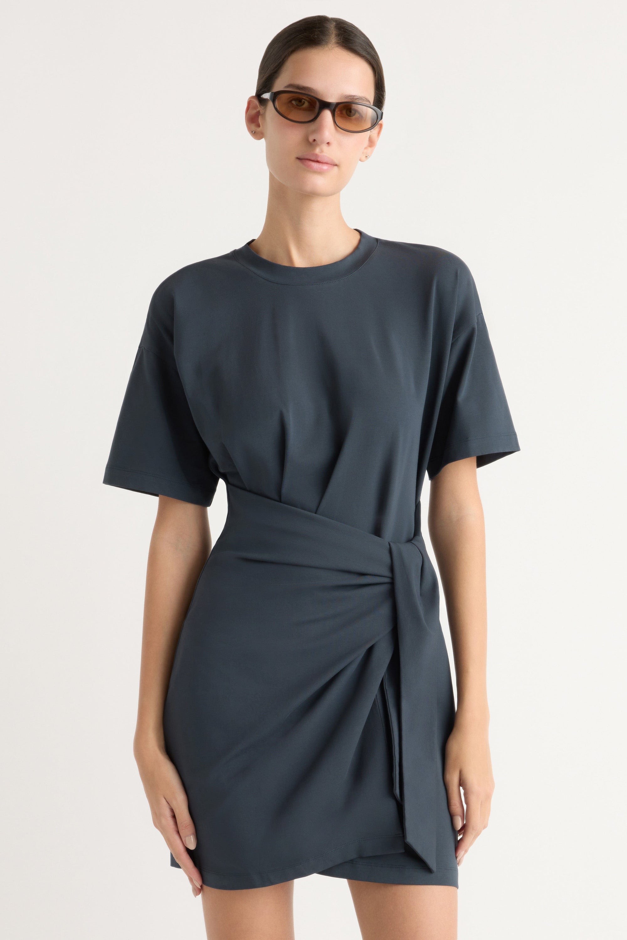 Fallon Organic Cotton T-Shirt Wrap Dress Dark Maritime / L
