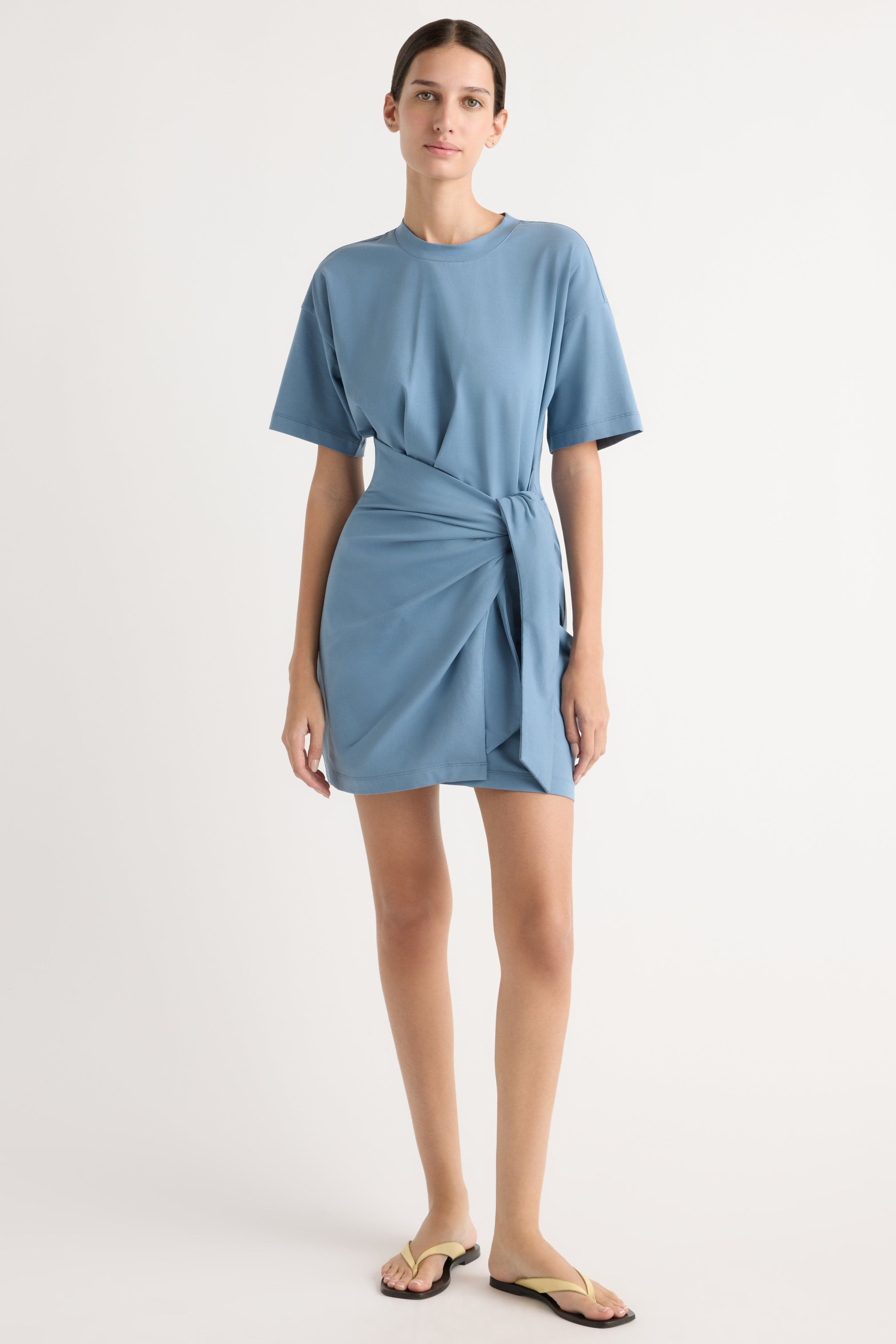 baby blue wrap dress Baby Blue Maternity Midi Dress With Short Sleeves main image 1