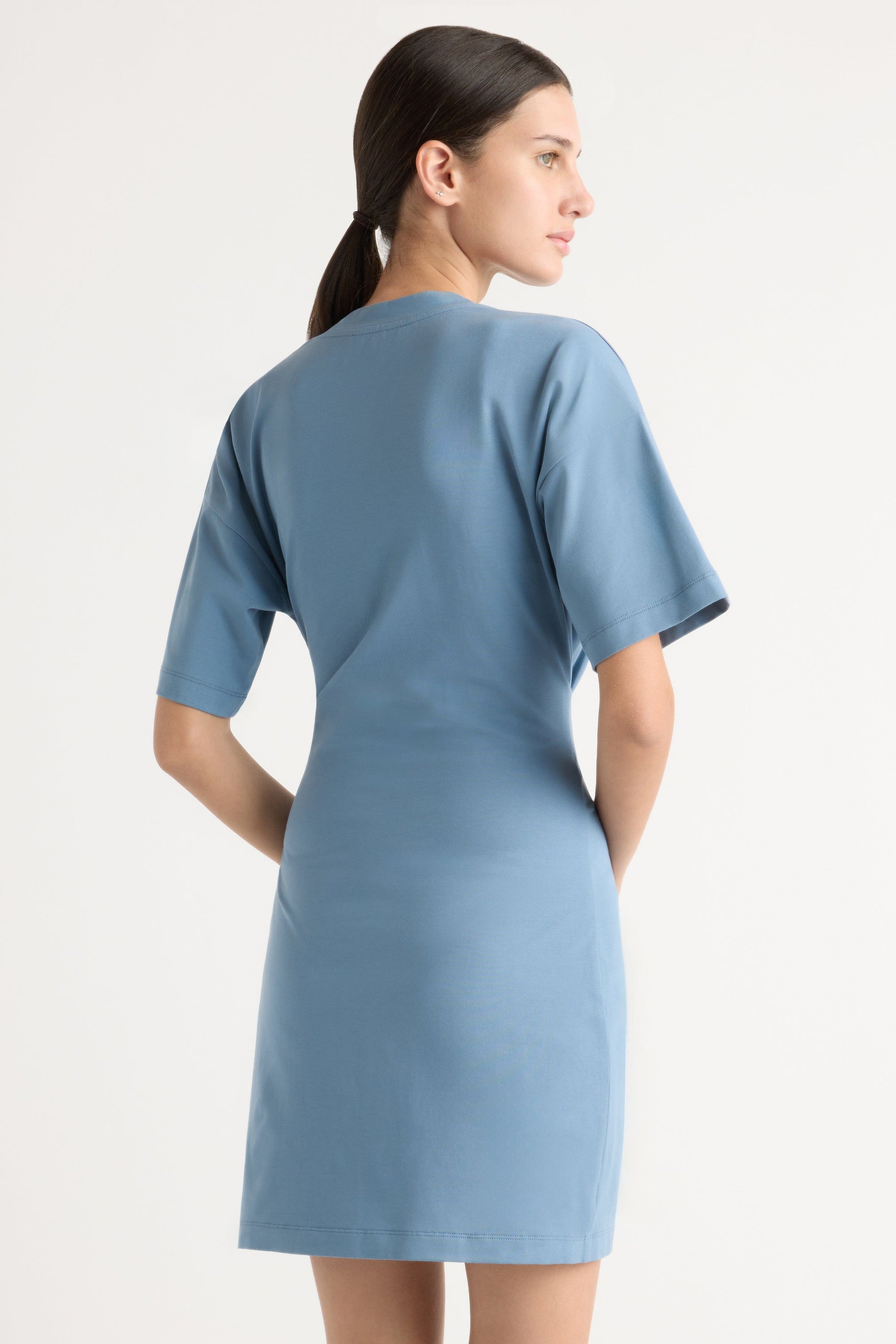 Fallon Organic Cotton T-Shirt Wrap Dress in Blue
