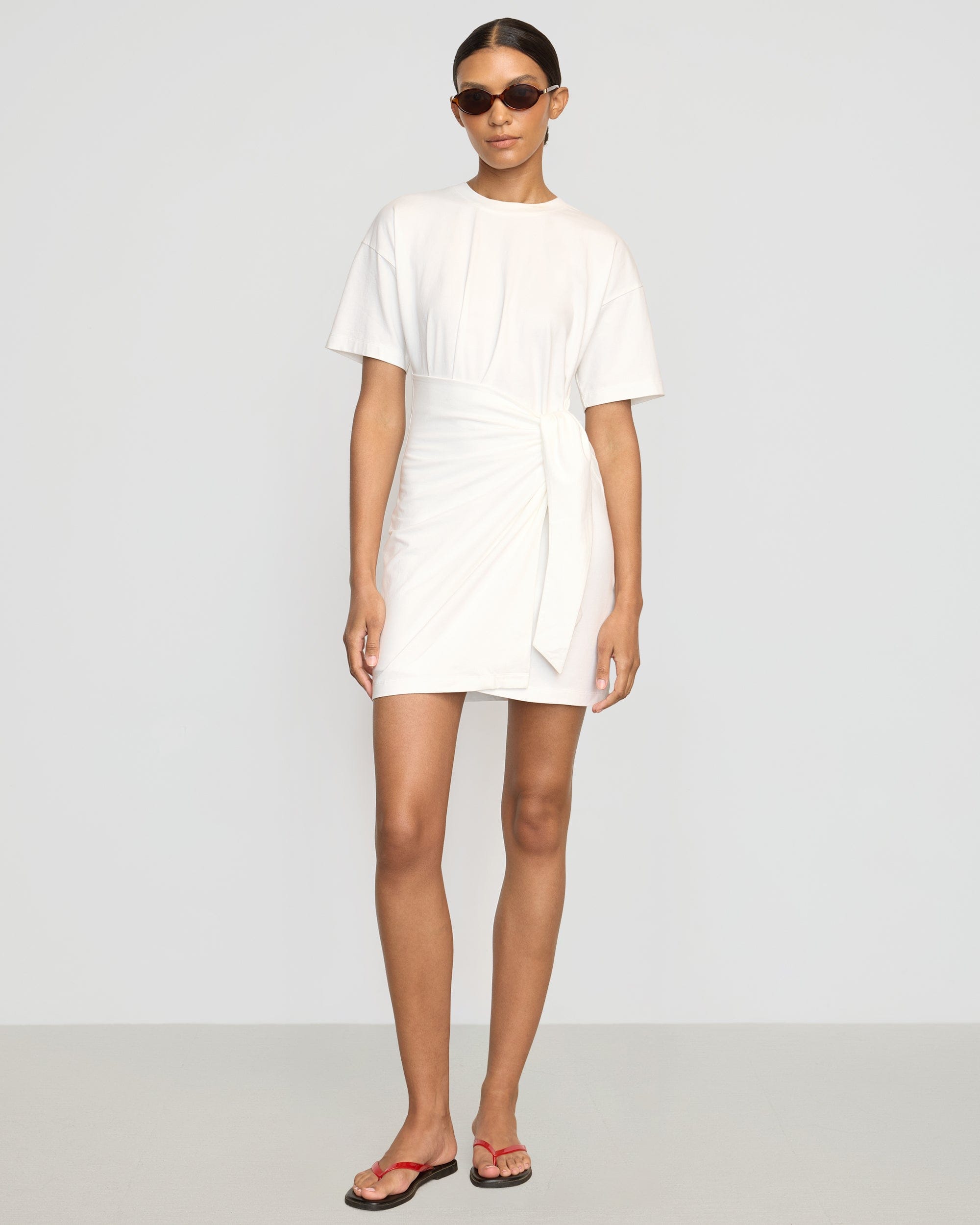 Sleeve White Tie Waist Bandage Dress Fallon Organic Cotton T-Shirt