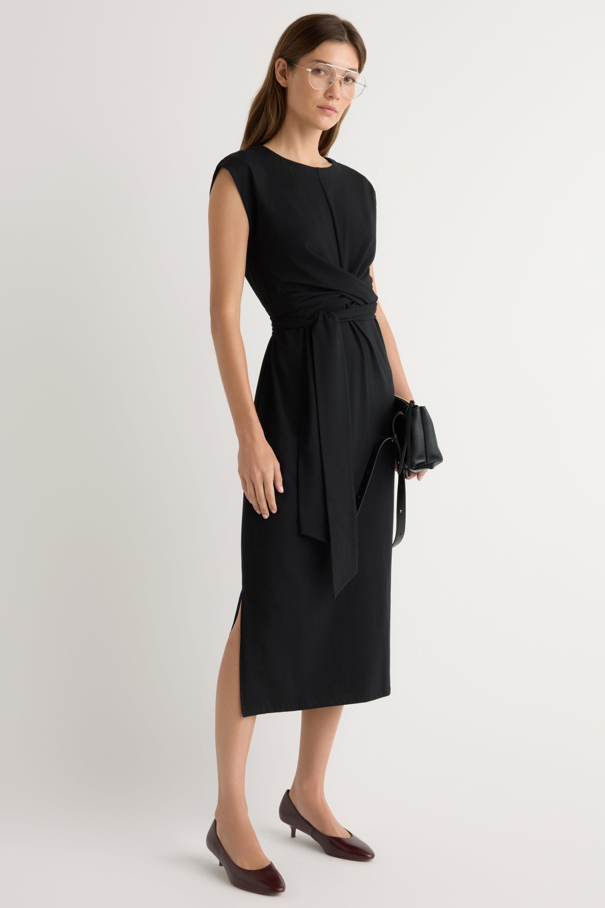 navy blue casual midi dress Cute Navy Blue Dress - Tie-Strap Midi Dress