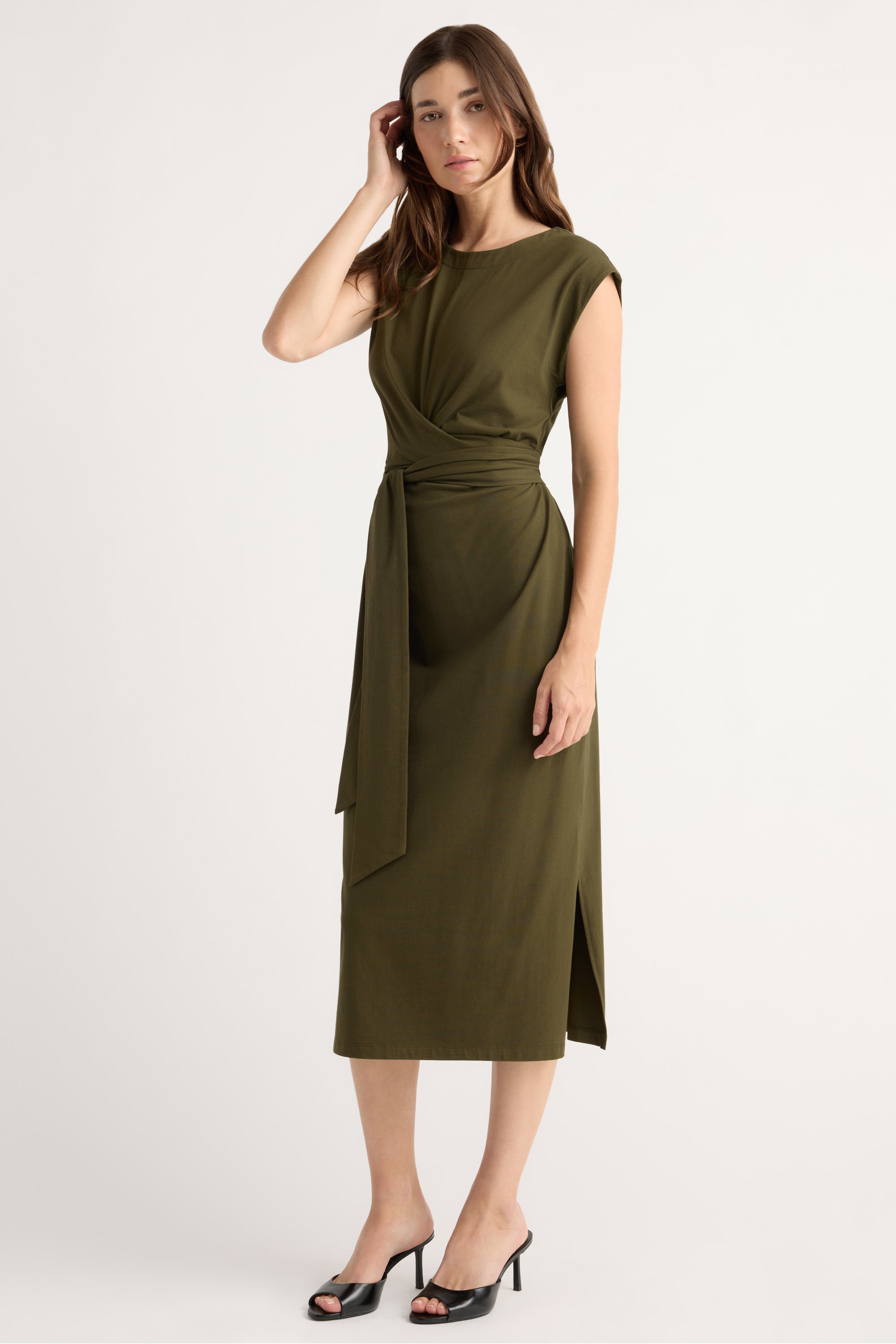 Fei Tie-Front Organic Cotton Dress Olive / Regular / S