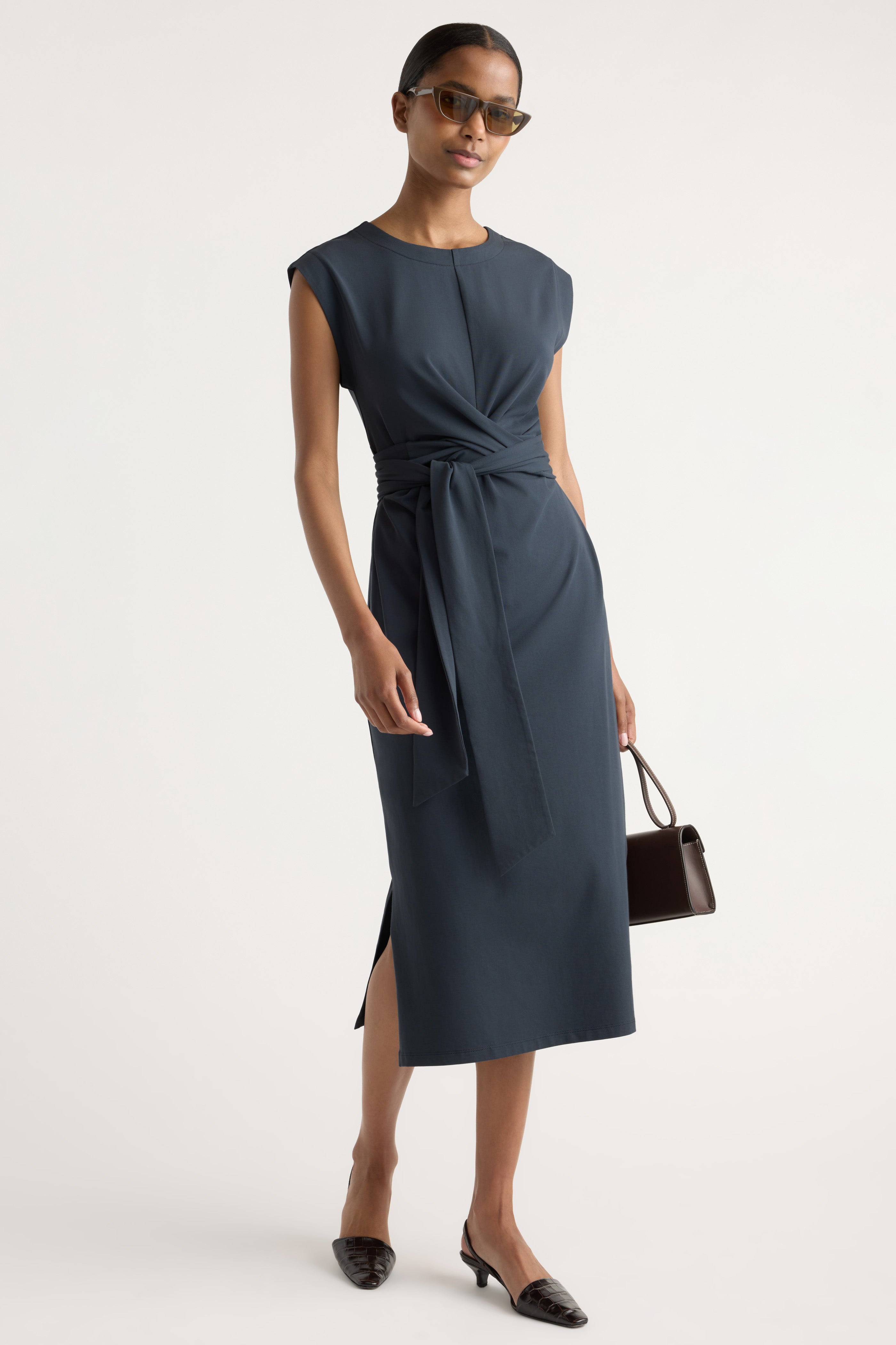 Modern Citizen Fei Tie-Front Organic Cotton Dress in Dark Maritime at Nordstrom, Size X-Small