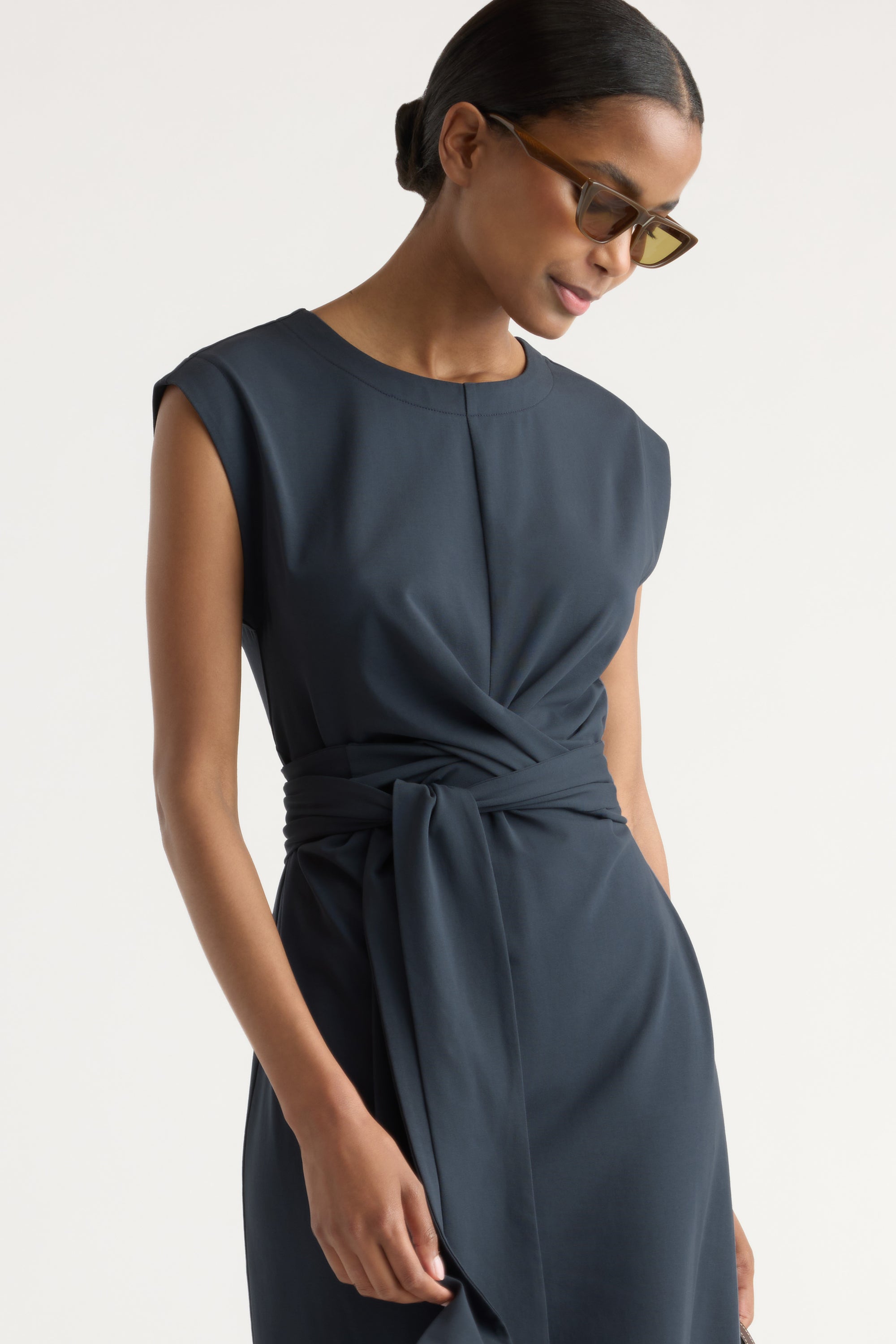 tie front dress Fei Tie-Front Organic Cotton Dress Dark Maritime / Regular / XS
