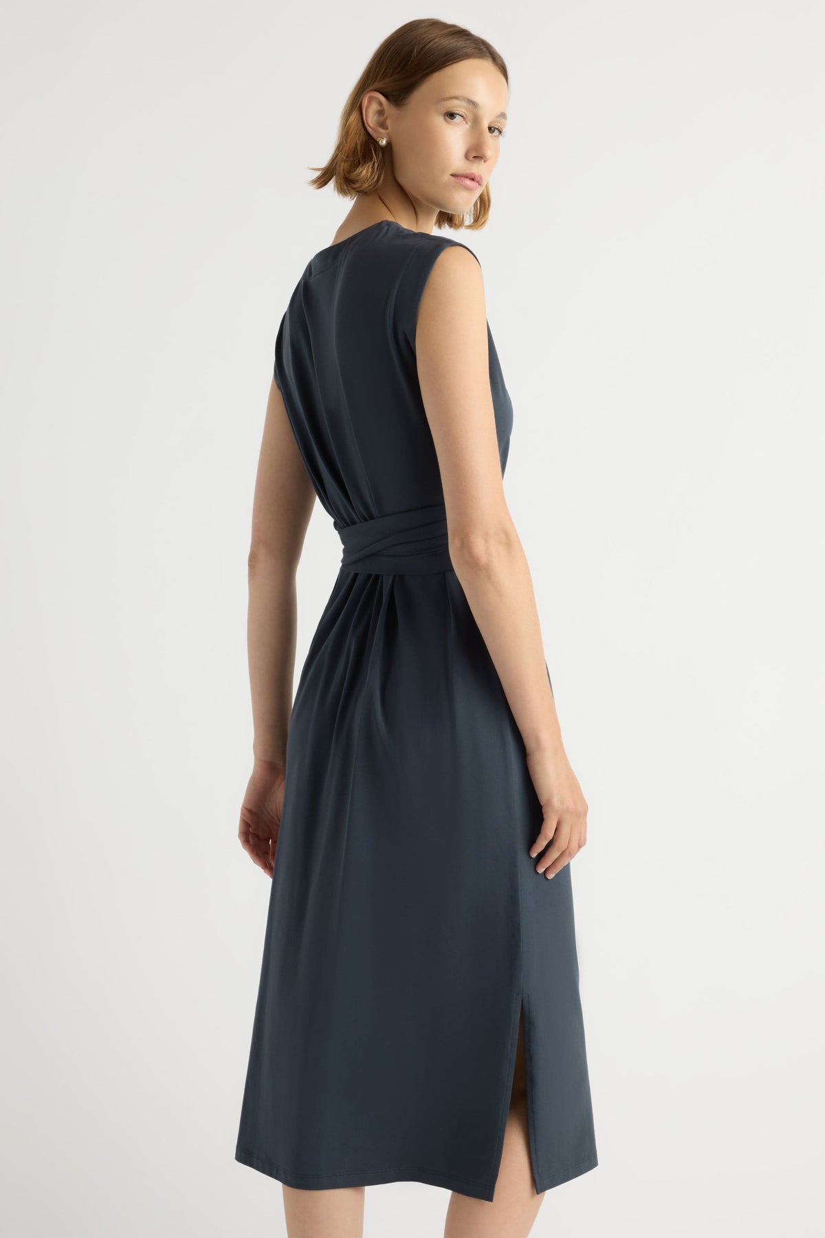 modern citizen fei dress Tie-Front Organic Cotton Dark Maritime / Regular / XS This womens midi dress Size:Powerful Sale Rompers Casual Footwear With Long