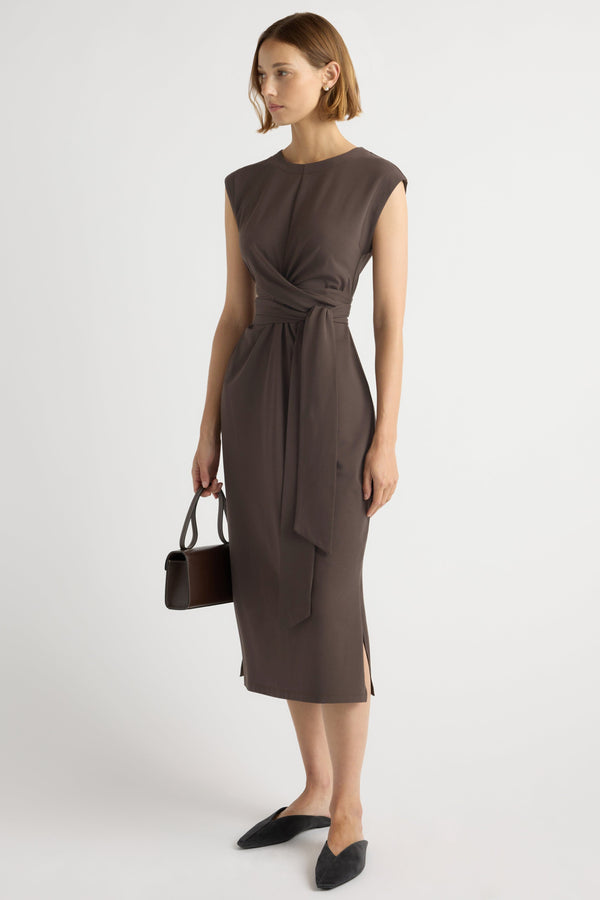 modern citizen fei tie-front midi dress Fei Tie-Front Organic Cotton Dress Olive / Regular / XS