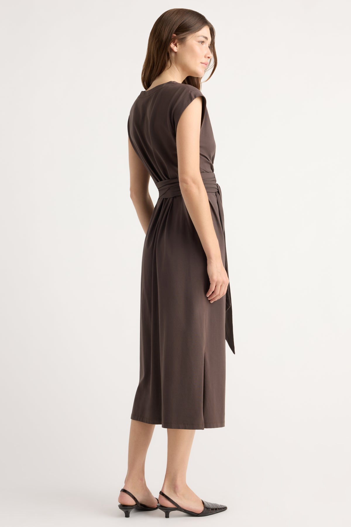 Modern Citizen Fei Tie-Front Organic Cotton Dress in Dark Truffle at Nordstrom, Size X-Small