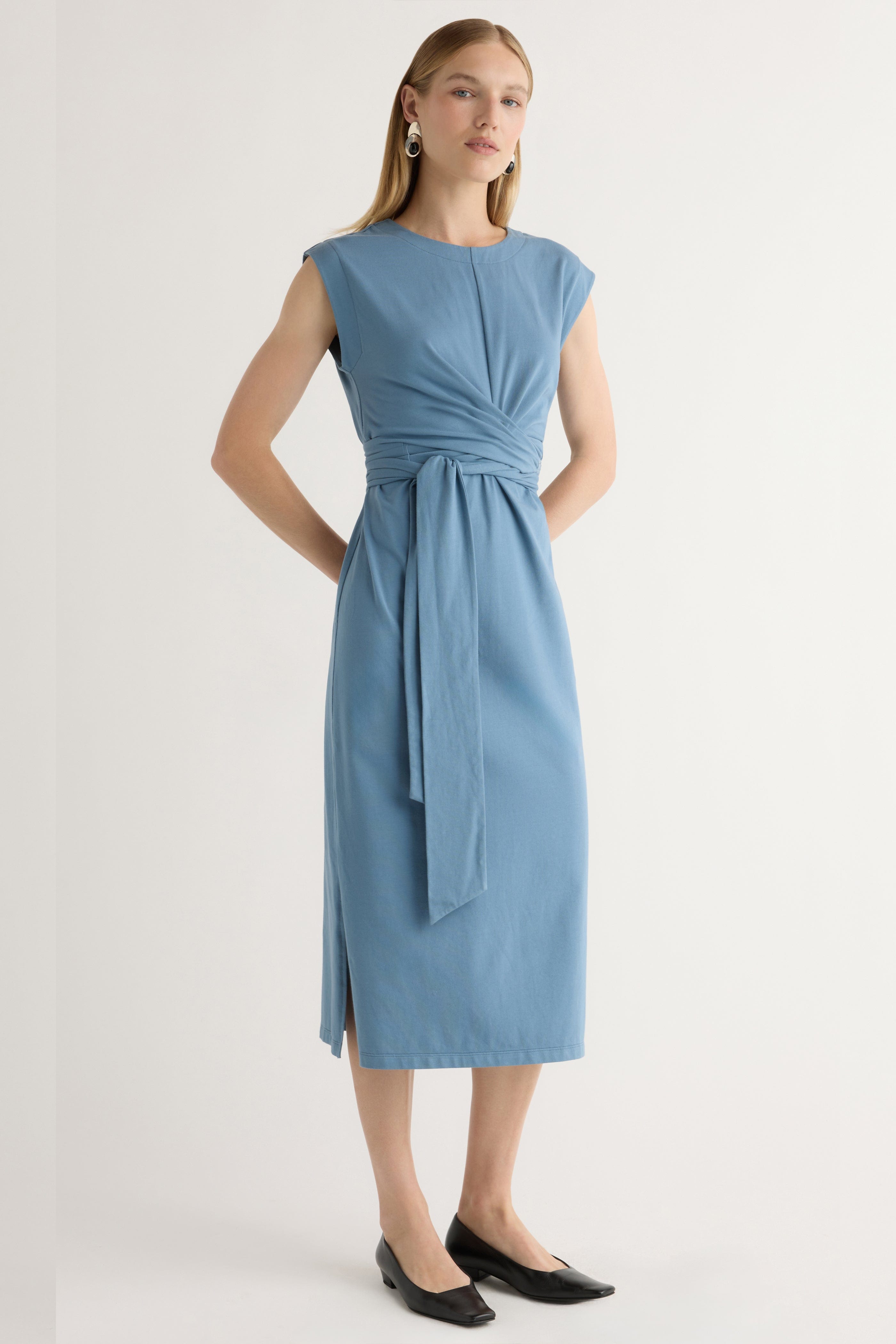 Fei Tie-Front Organic Cotton Dress Dusty Blue / Regular / M