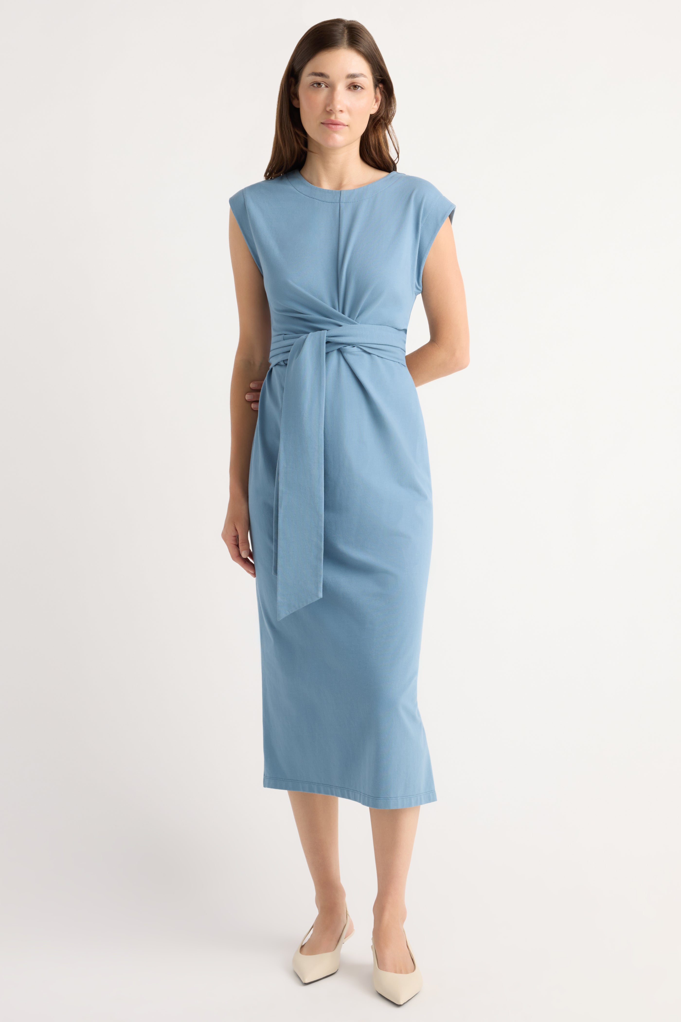 Modern Citizen Fei Tie-Front Organic Cotton Dress in Dusty Blue at Nordstrom, Size X-Small