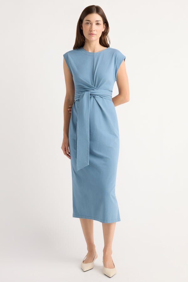 modern citizen fei tie front midi dress Fei Tie-Front Organic Cotton Dress Dusty Blue / Regular / XS