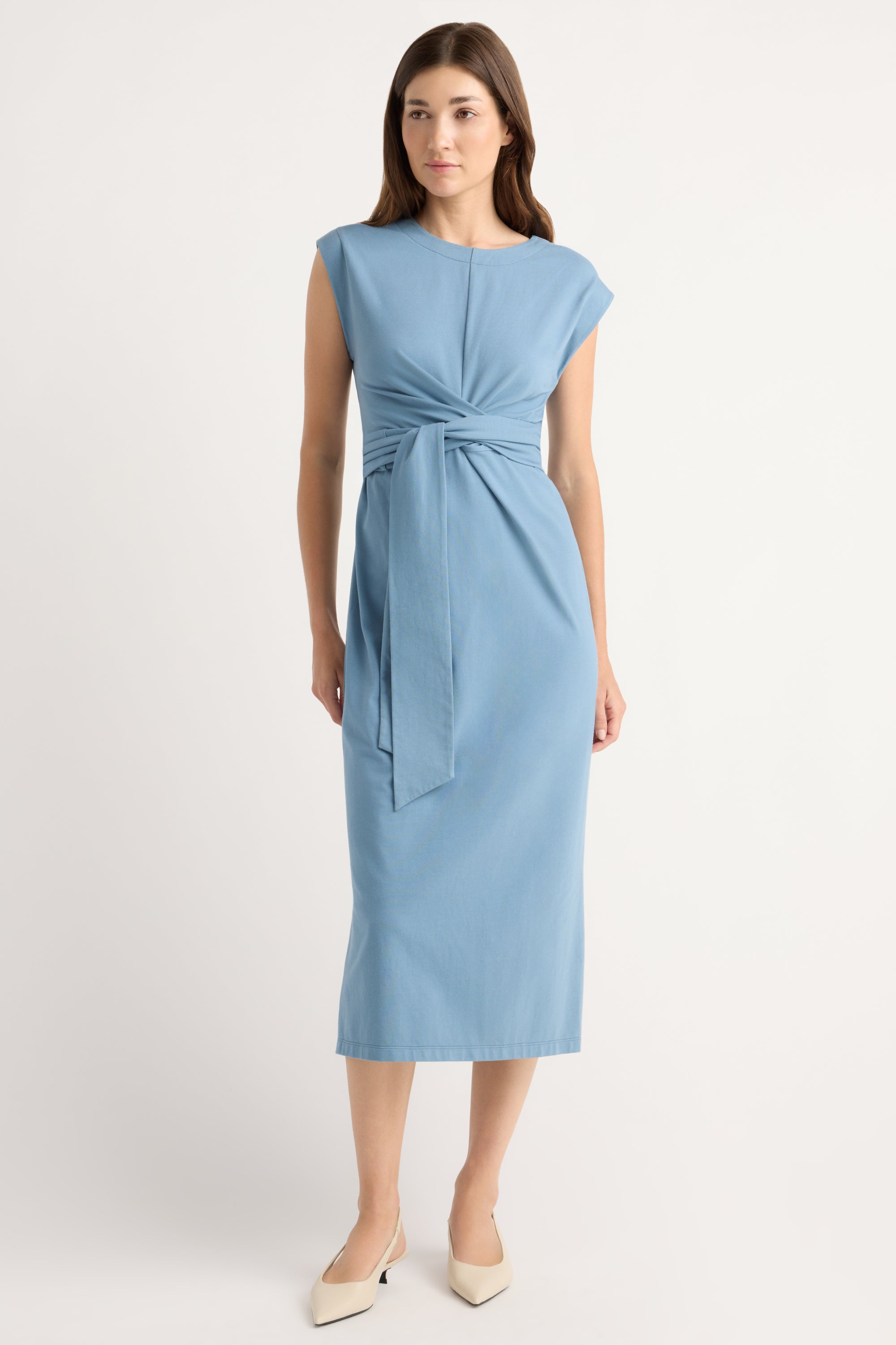 modern citizen tie front dress Edina Tie-Front Slit-Neck Dress Black / XS