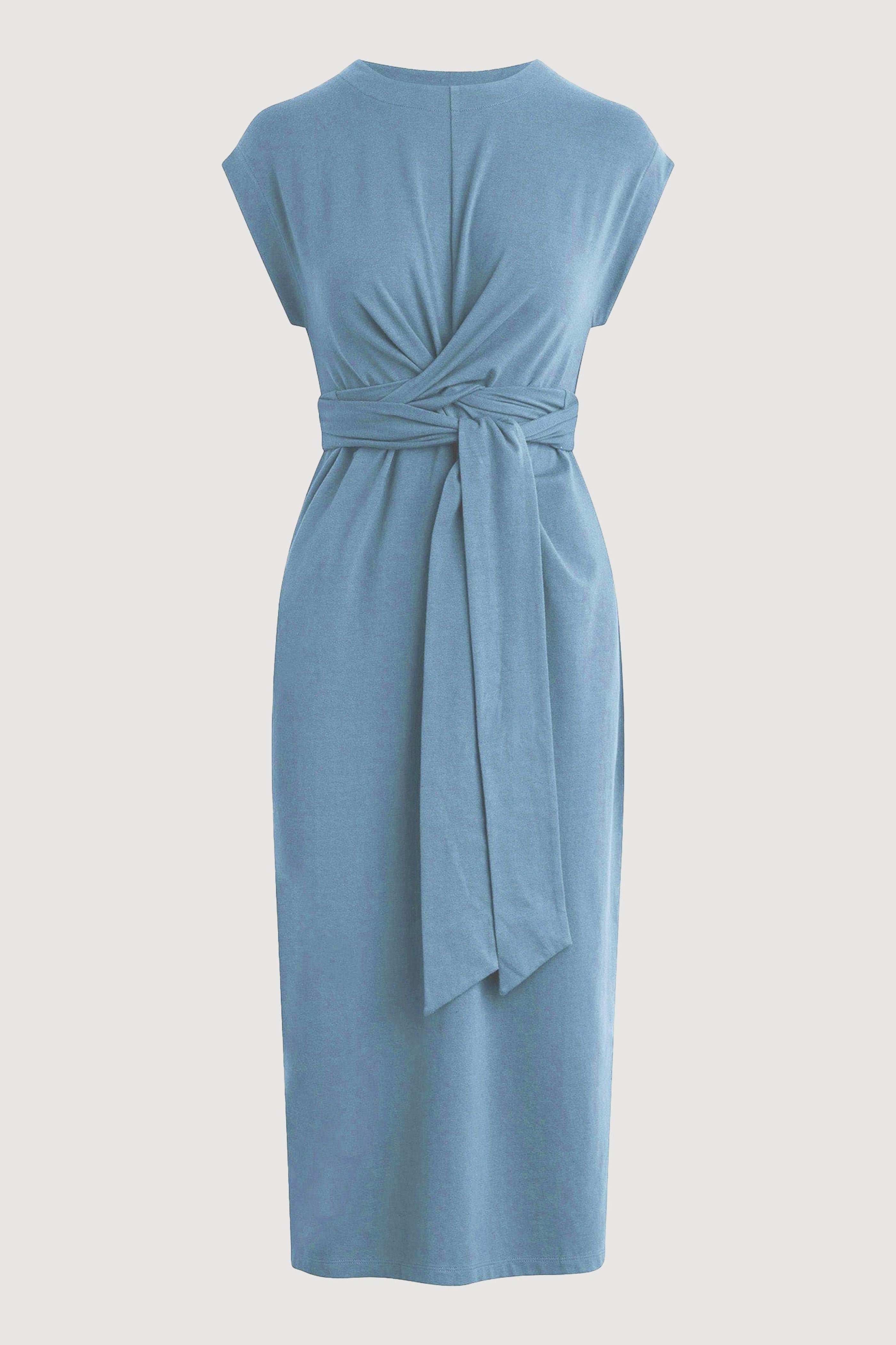 Fei Tie-Front Organic Cotton Dress (Petite) Dusty Blue / Petite / S Fei Tie-Front Organic Cotton Dress (Petite) Dusty Blue / Petite / S