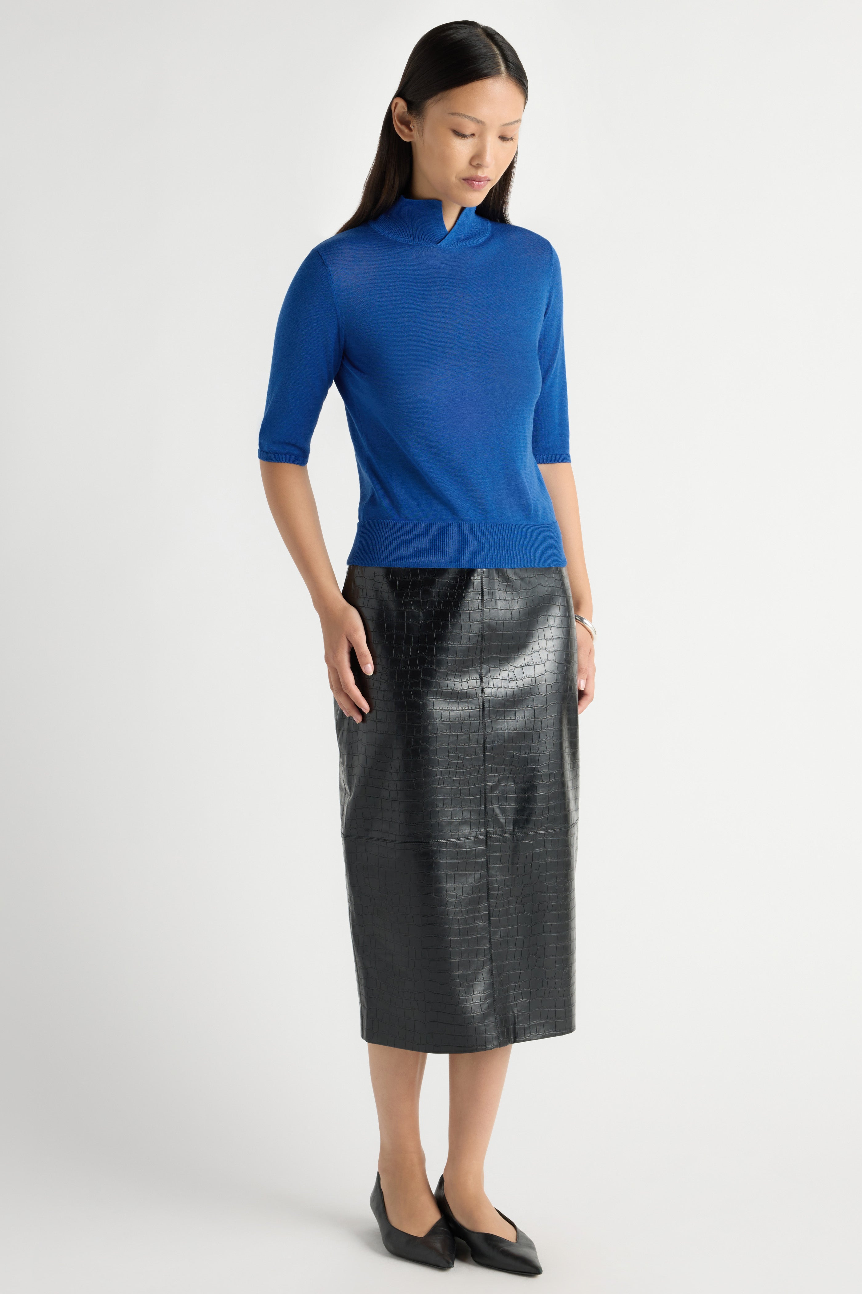 Gia Cotton-Silk Turtleneck Knit Top