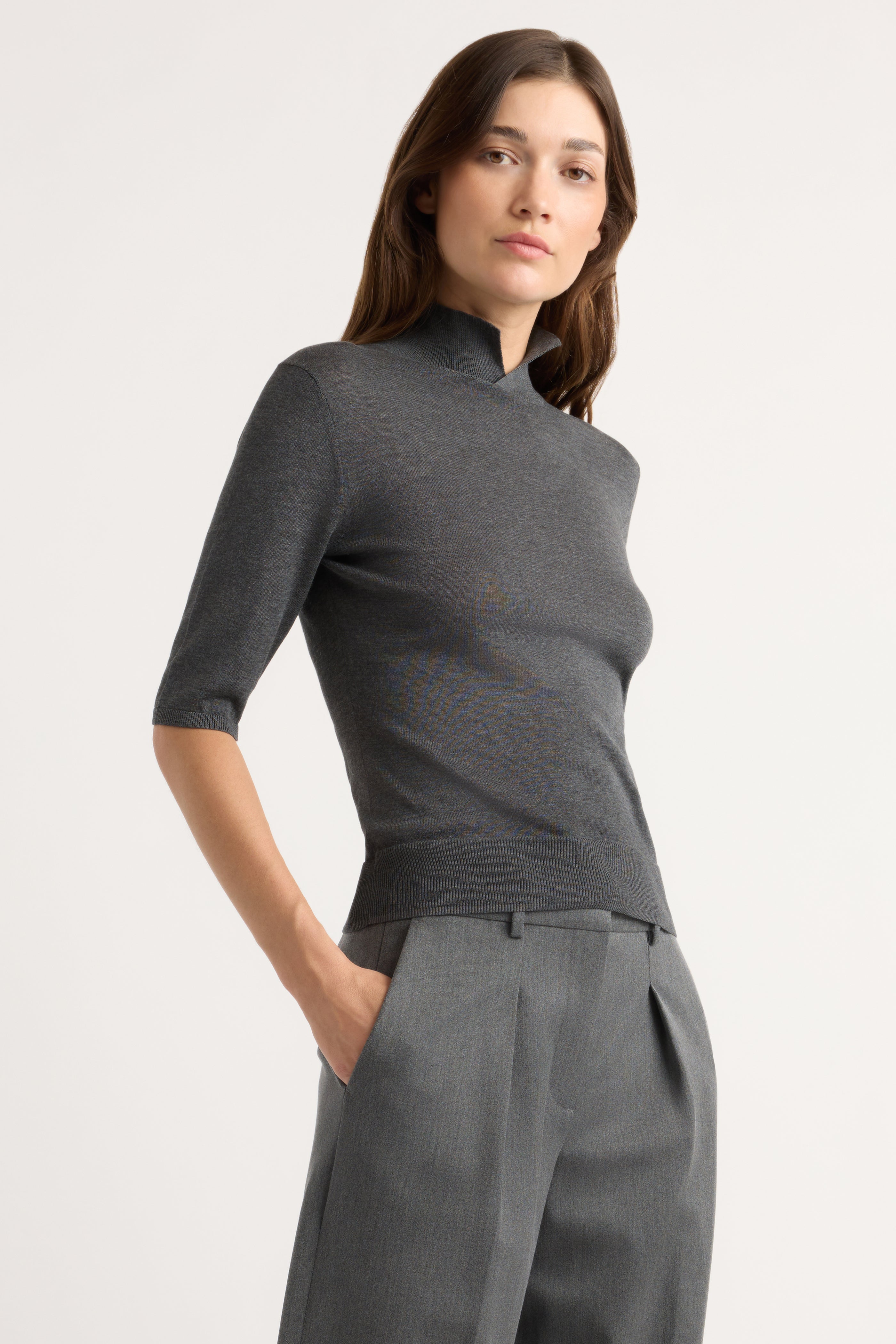 Gia Cotton-Silk Turtleneck Knit Top
