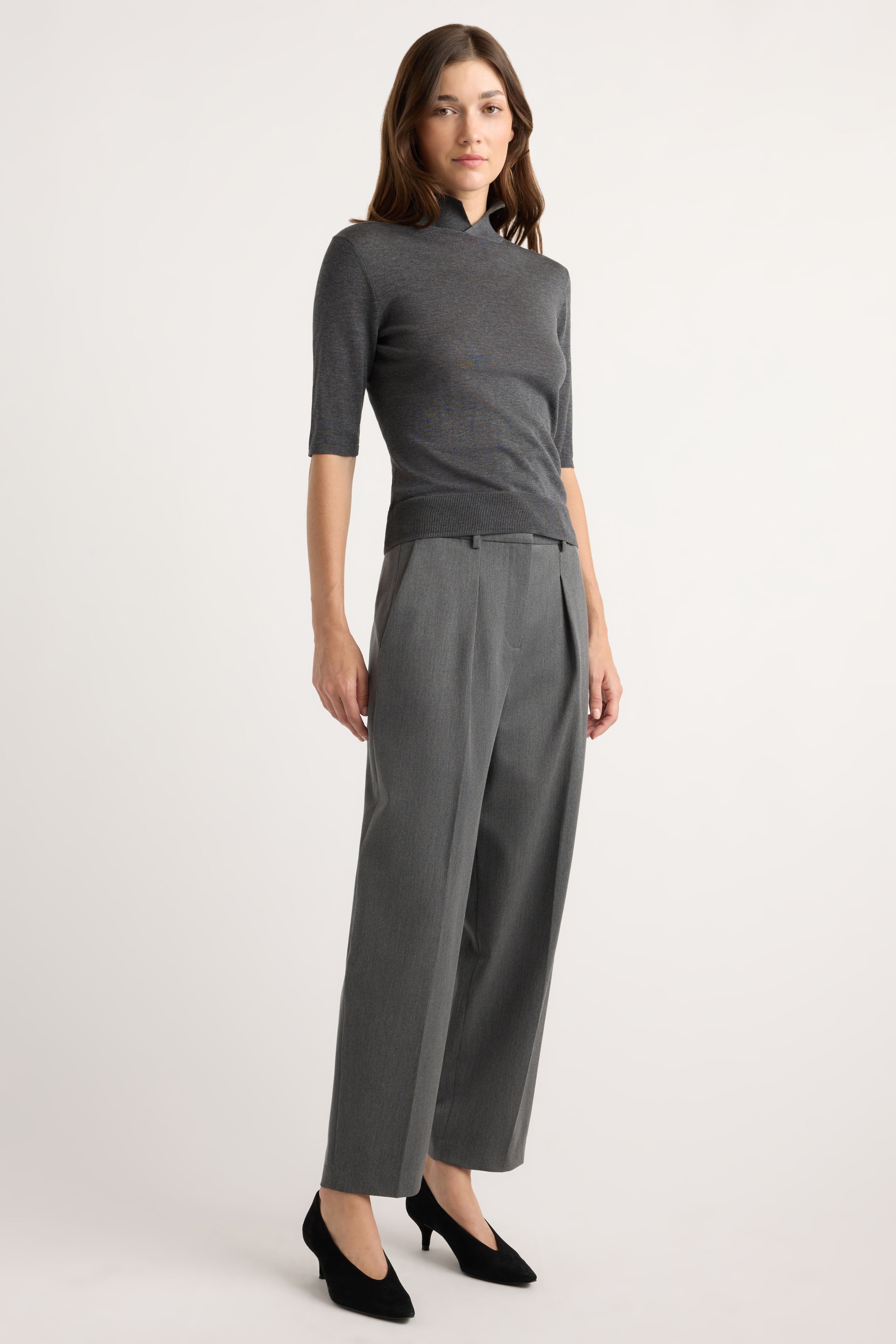 Gia Cotton-Silk Turtleneck Knit Top