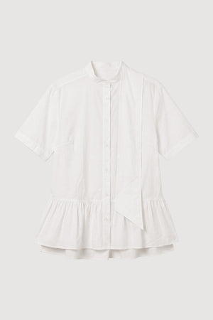 Gretta Scarf-Neck Ruffled Tunic Blouse