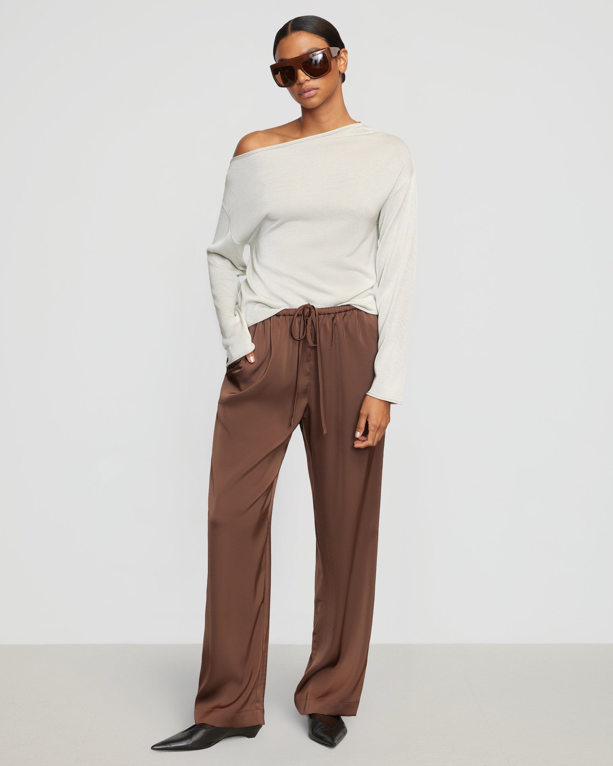【U LAN】[Wool 30%] Urban off shoulder tencel long sleeves Off-Shoulder Long Sleeve Top CG329 - Korean Women's Fashion