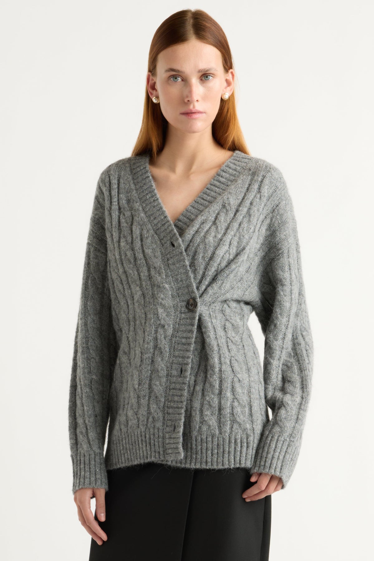 Hikari Asymmetric Cable Knit Cardigan
