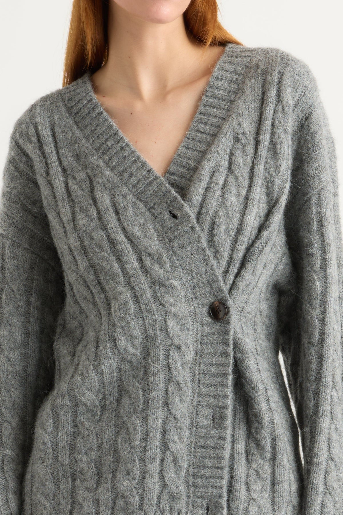 Hikari Asymmetric Cable Knit Cardigan