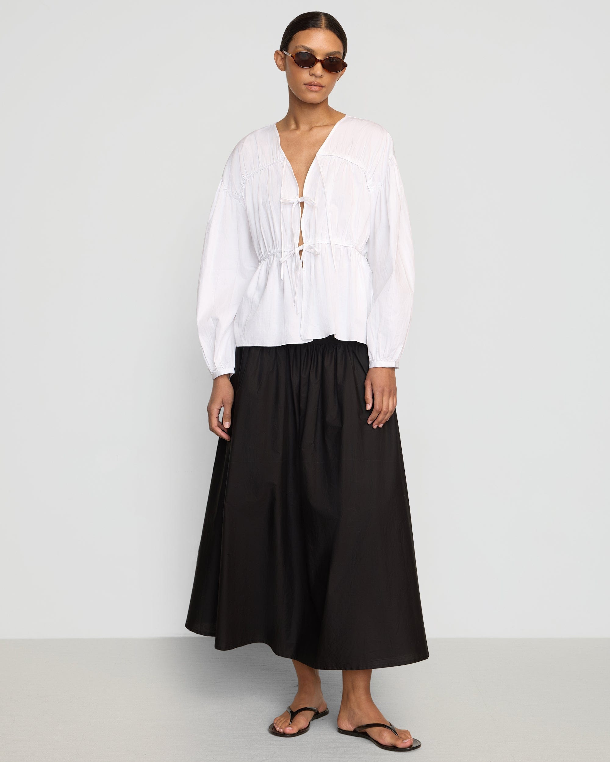 white cotton tie front shirt