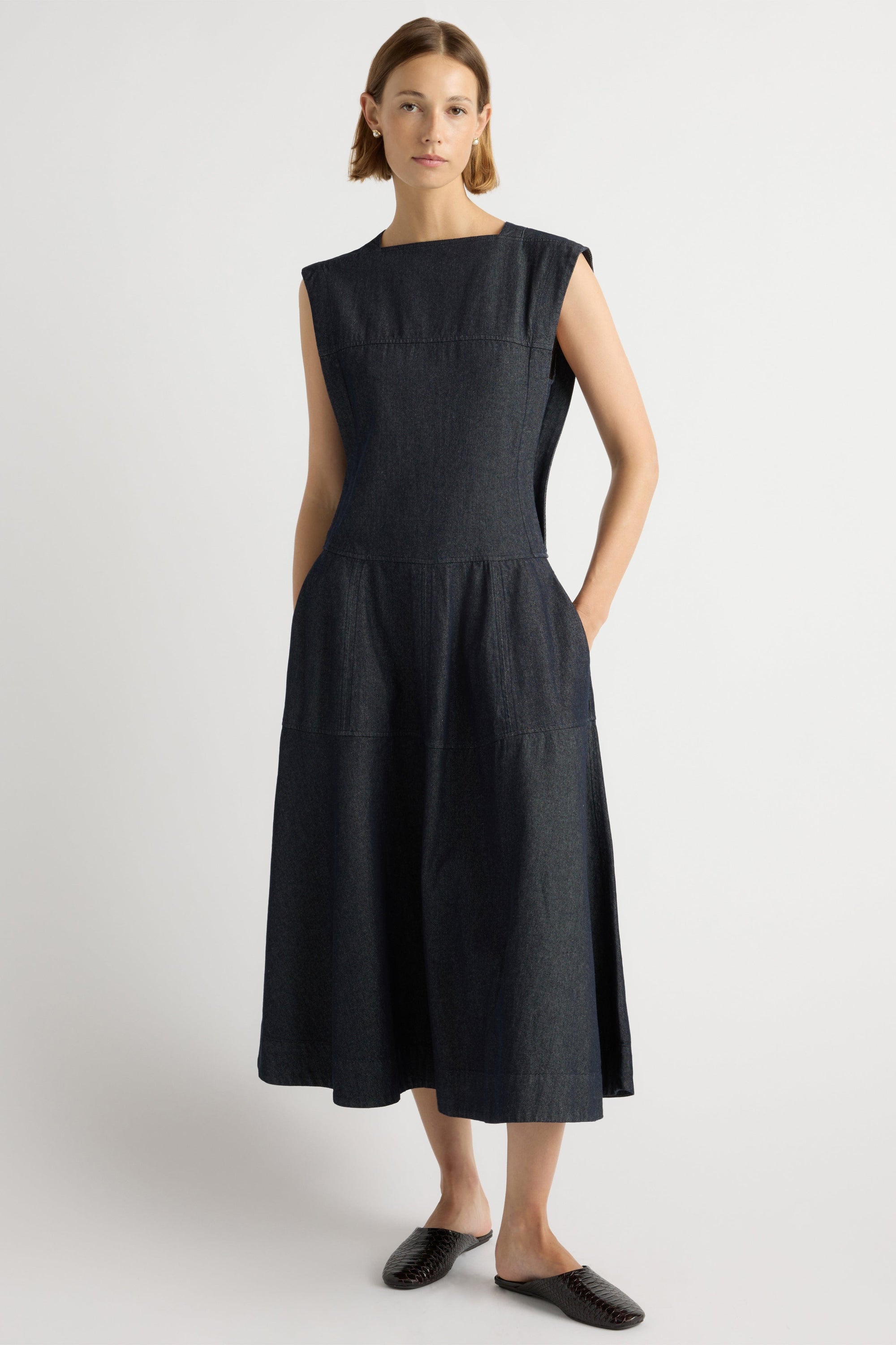 drop waist denim dress Holland Drop-Waist Denim Dress Dark Indigo / 1X