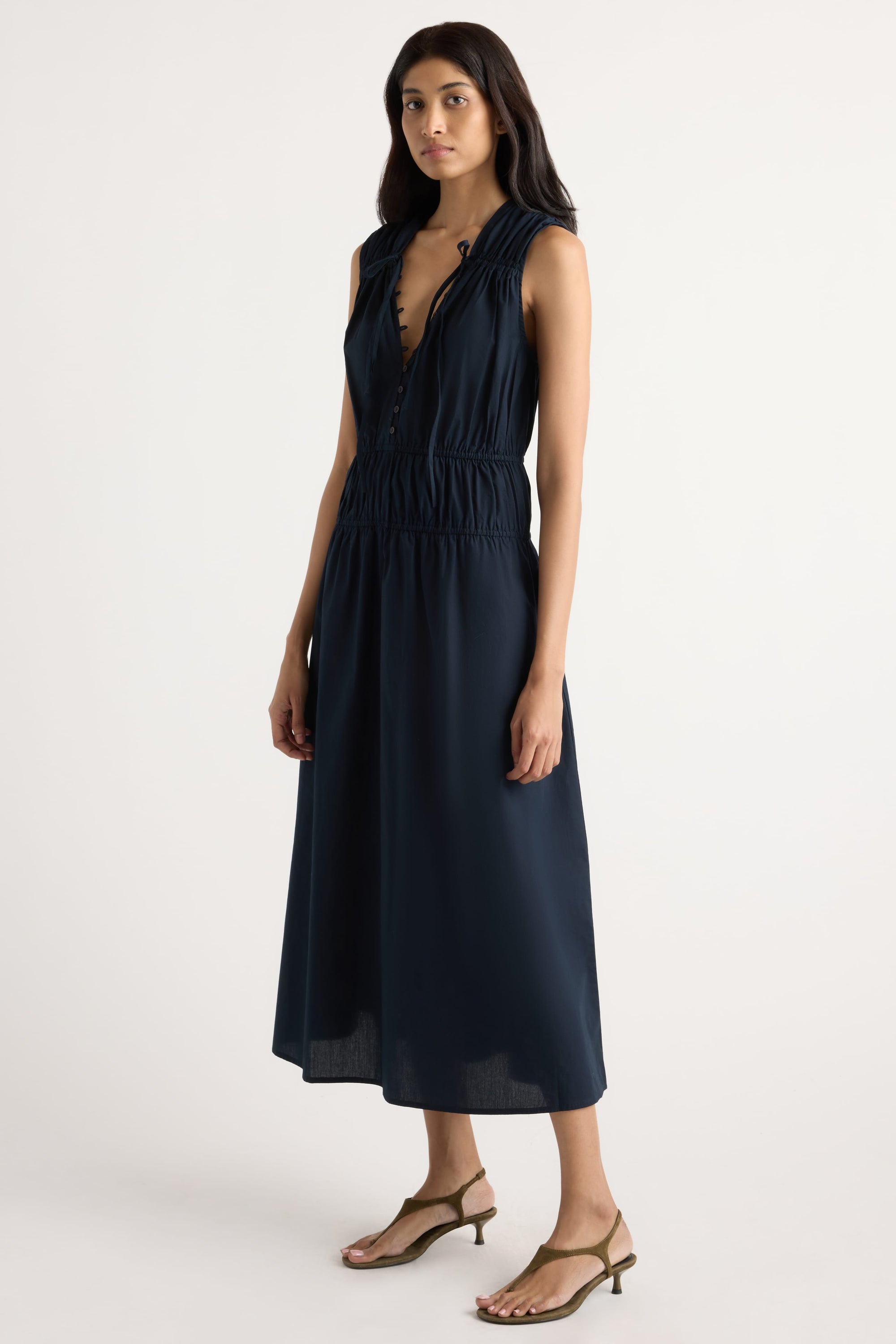 cotton navy blue dress Women's The Good Life Navy Cotton Button Front Midi Dress | Size: S