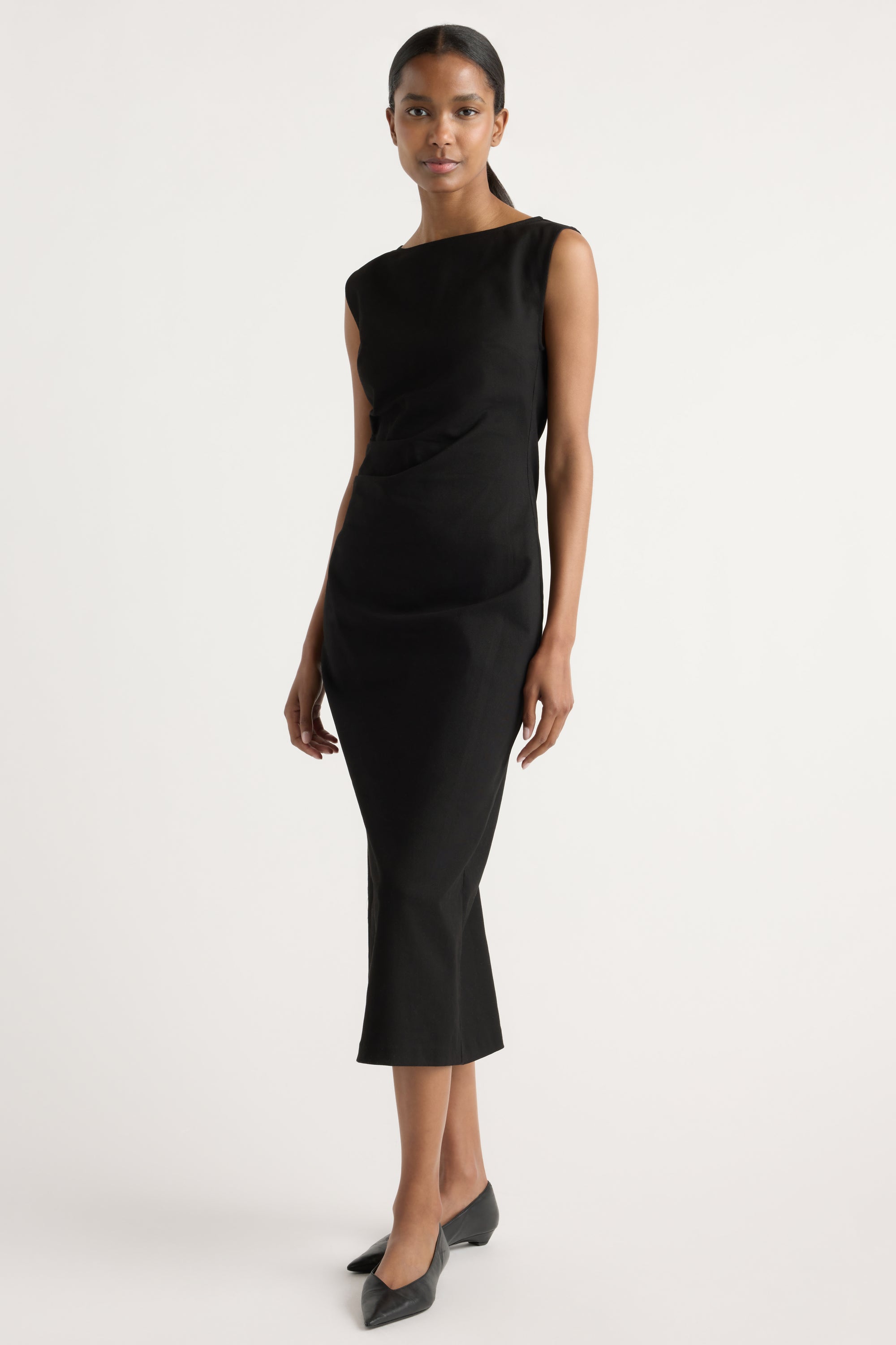 boatneck midi dress Inari Cotton Twill Boat-Neck Dress Black / Regular / XS