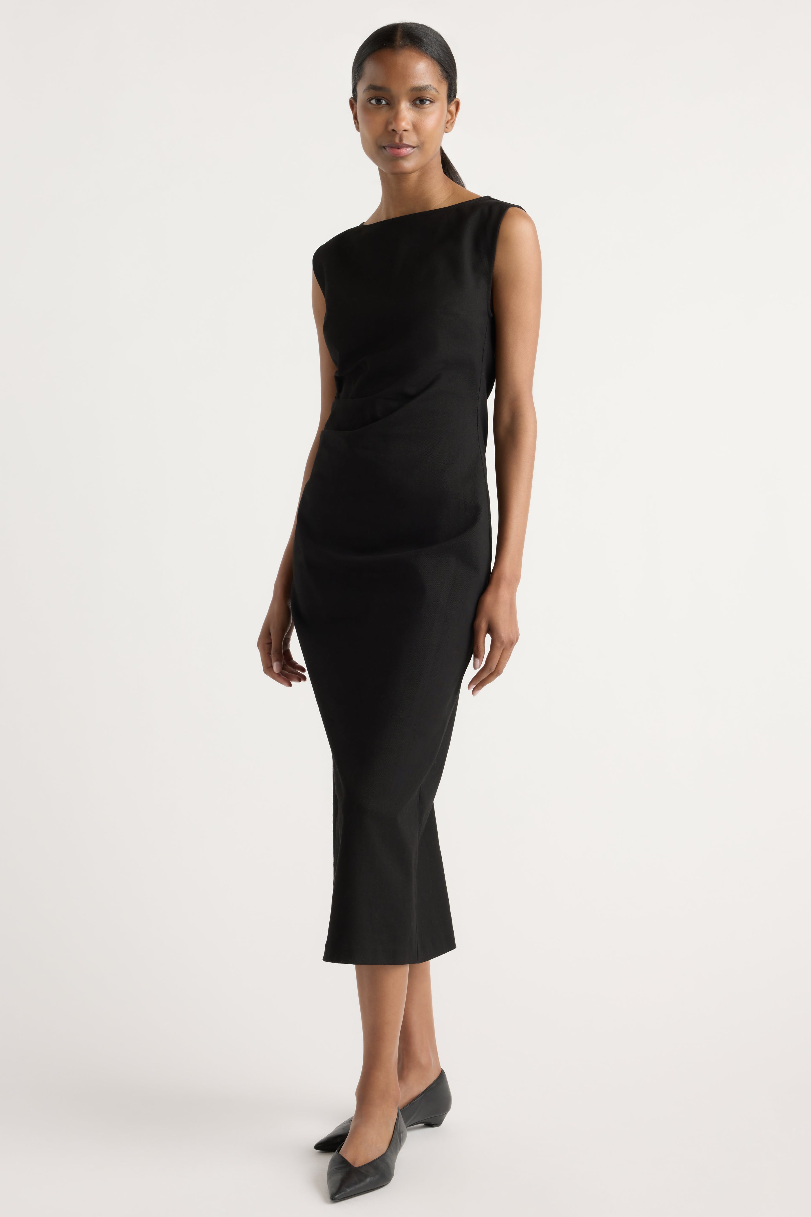 Inari Cotton Twill Boat-Neck Dress Black / Regular / XS