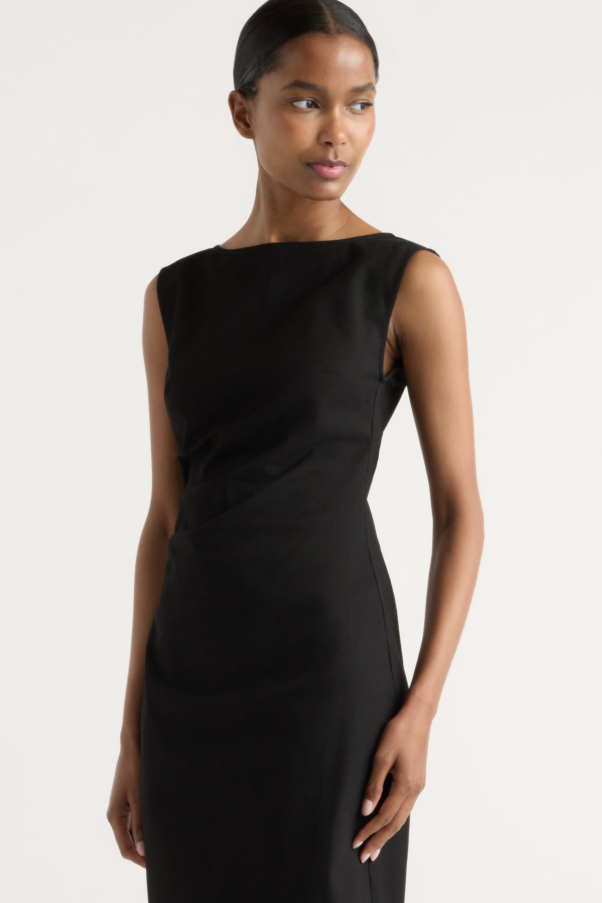 Inari Cotton Twill Boat-Neck Dress Black / Regular / XS Inari Cotton Twill Boat-Neck Dress Black / Regular / XS
