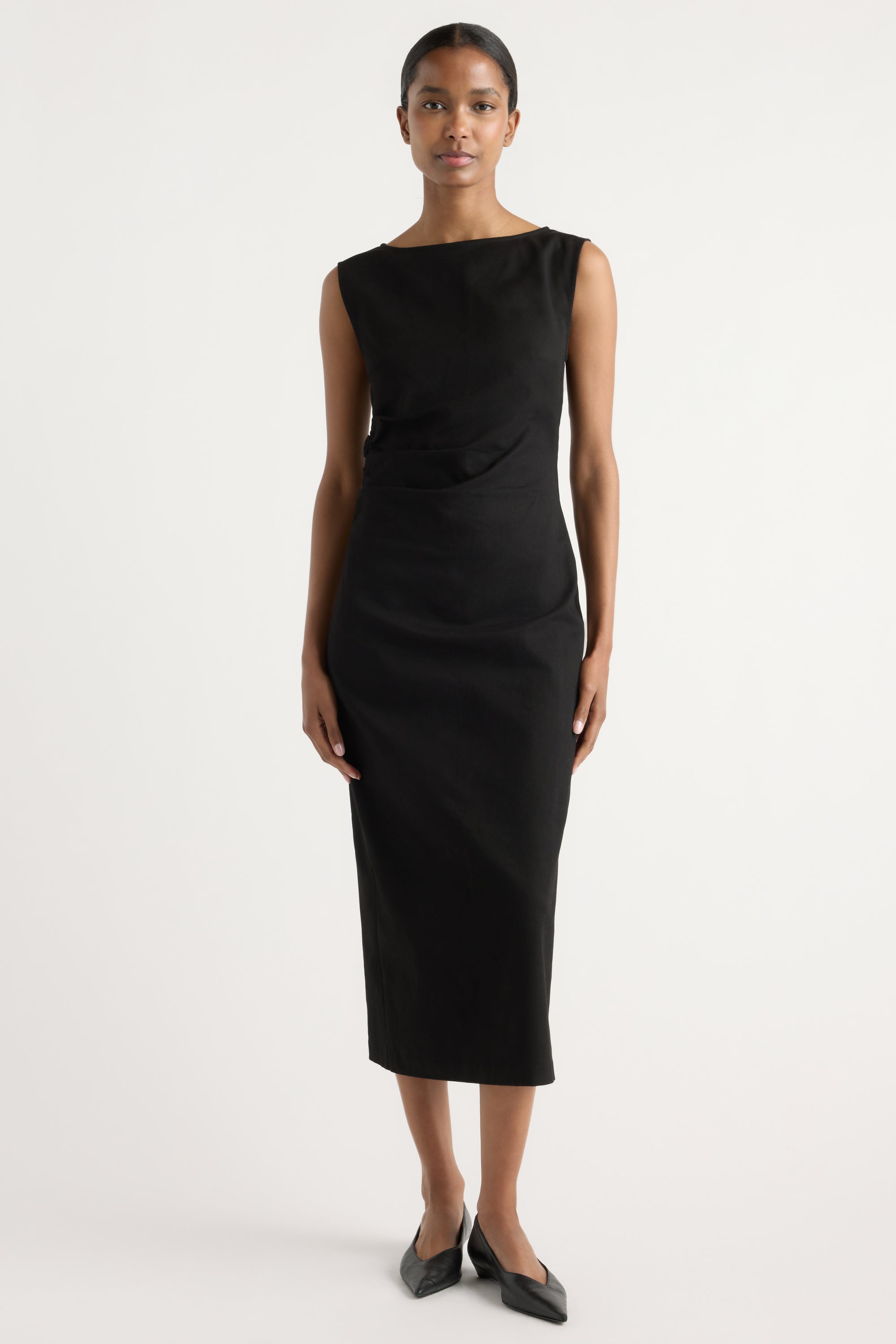 Inari Cotton Twill Boat-Neck Dress Black / Regular / XS