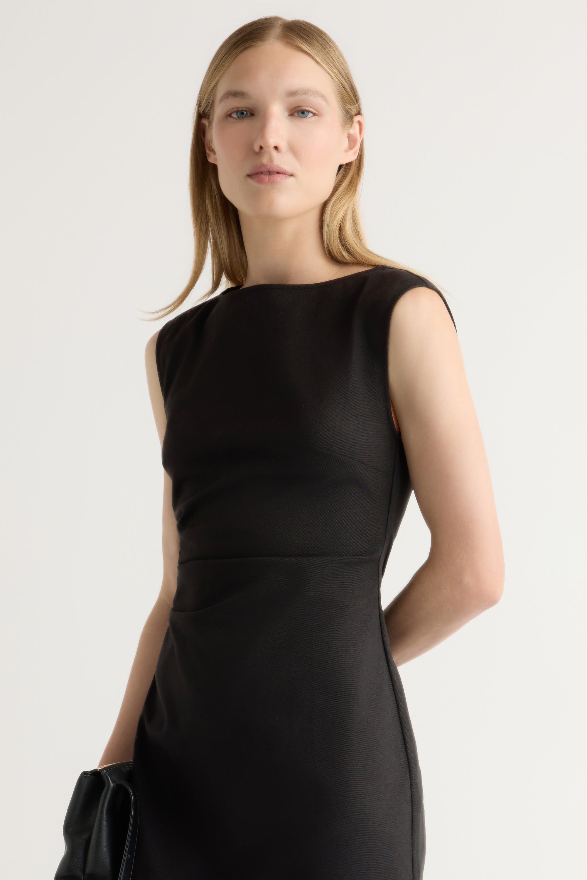 knee length dresses for ladies Boat Neck Belted Mini Dress-Black M