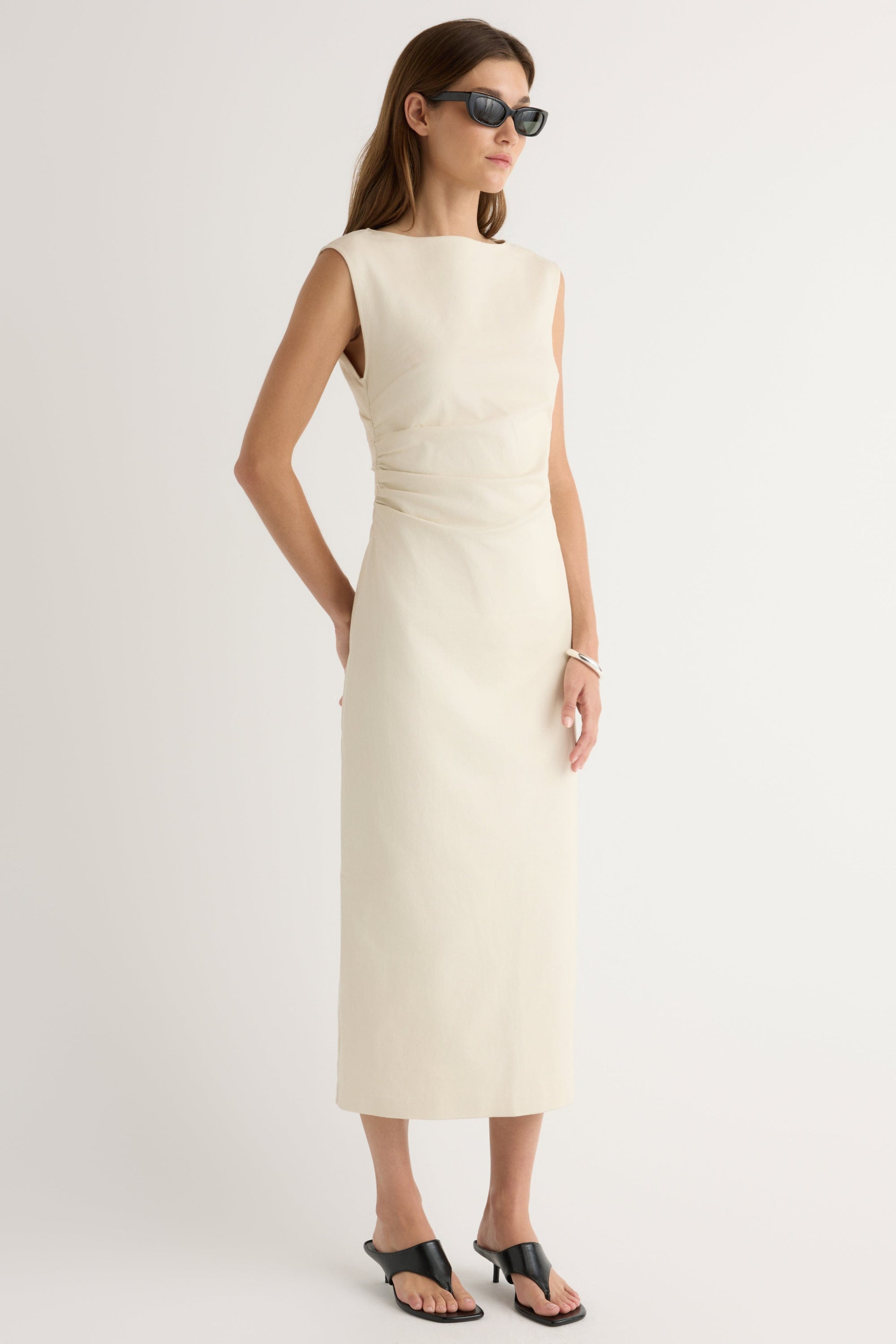 Inari Cotton Twill Boat-Neck Dress Cream / Regular / 1X