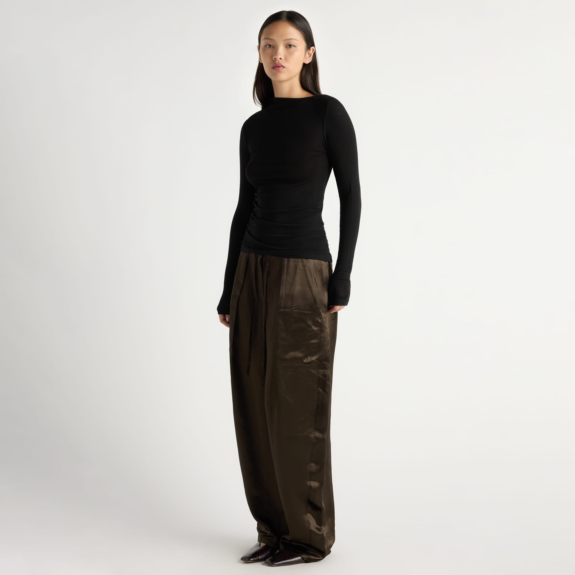Indira Satin Drawstring Barrel-Leg Pant